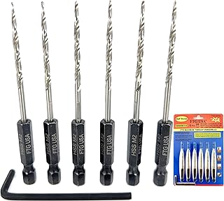 FTG USA Tapered Countersink Drill Bit Set 6 Pc (#4) 7/64" Countersink Bit Same Size Bit Replacement Only, Countersink Replacement Drill Bit with Improved Connection Drill-Hex Shank Without a Pin