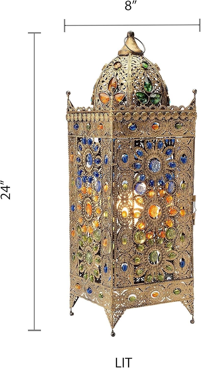 Misc 24-inch Jeweled Turkish Table Lamp Multi Color Bohemian Eclectic Brass