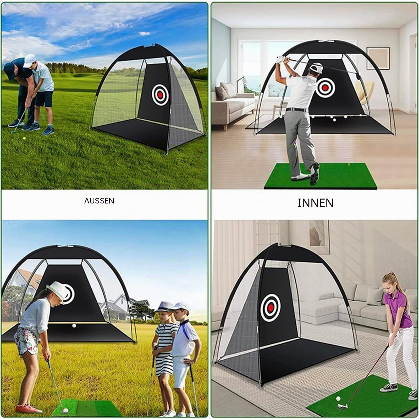 Golf-Übungsnetz, 300 x 200 cm, mit Tri-Turf-Matten-Set, Golf-Trainings-Chipping-Hilfe-Netze mit reduziertem Lärm, Nylon-Ziel