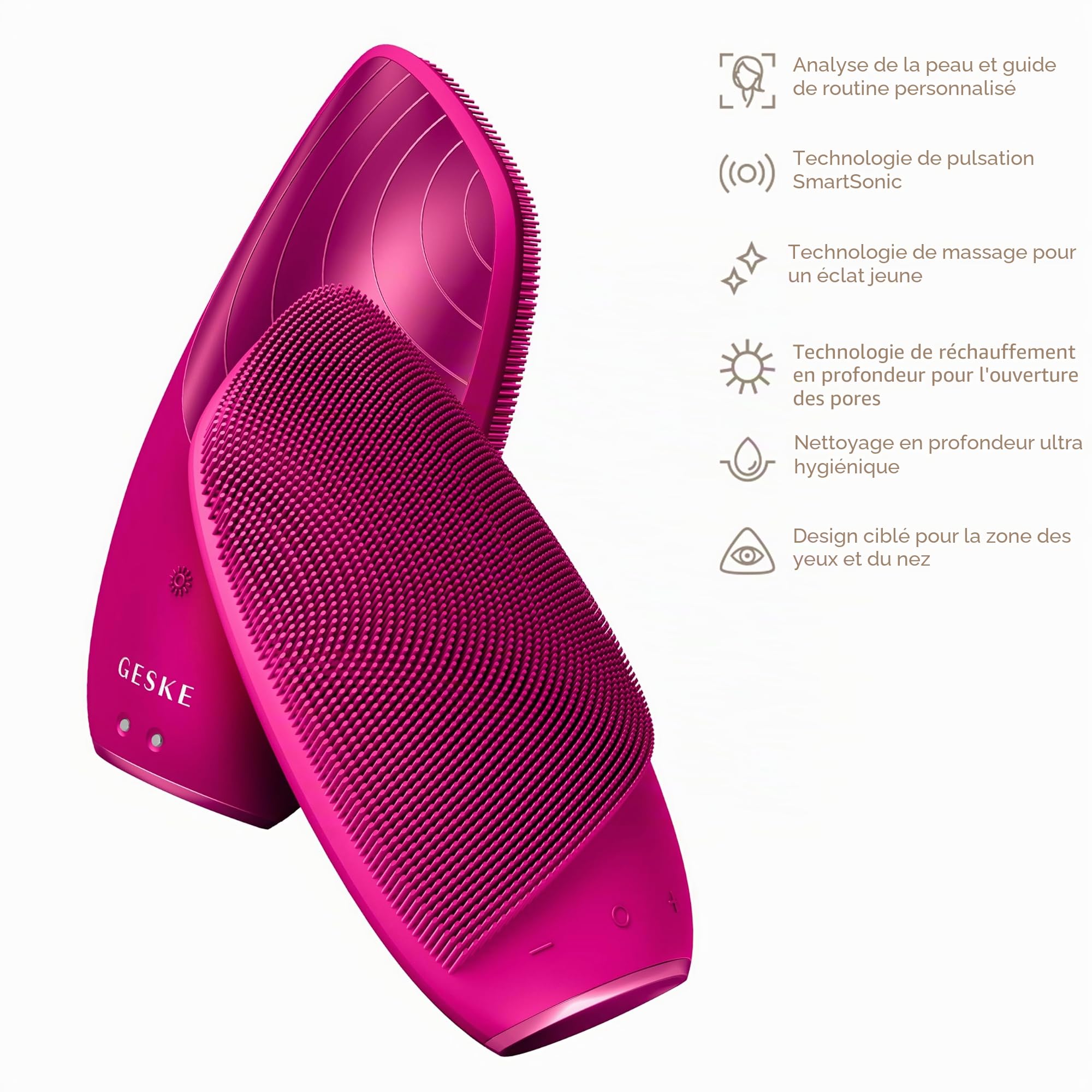 GESKE SmartAppGuided Sonic Thermo Brosse faciale | 6 en 1 | Nettoyage de la peau | Brosse nettoyante avec fonction thermique | Masseur facial | Brosse électrique pour le visage | Appareil de nettoyage