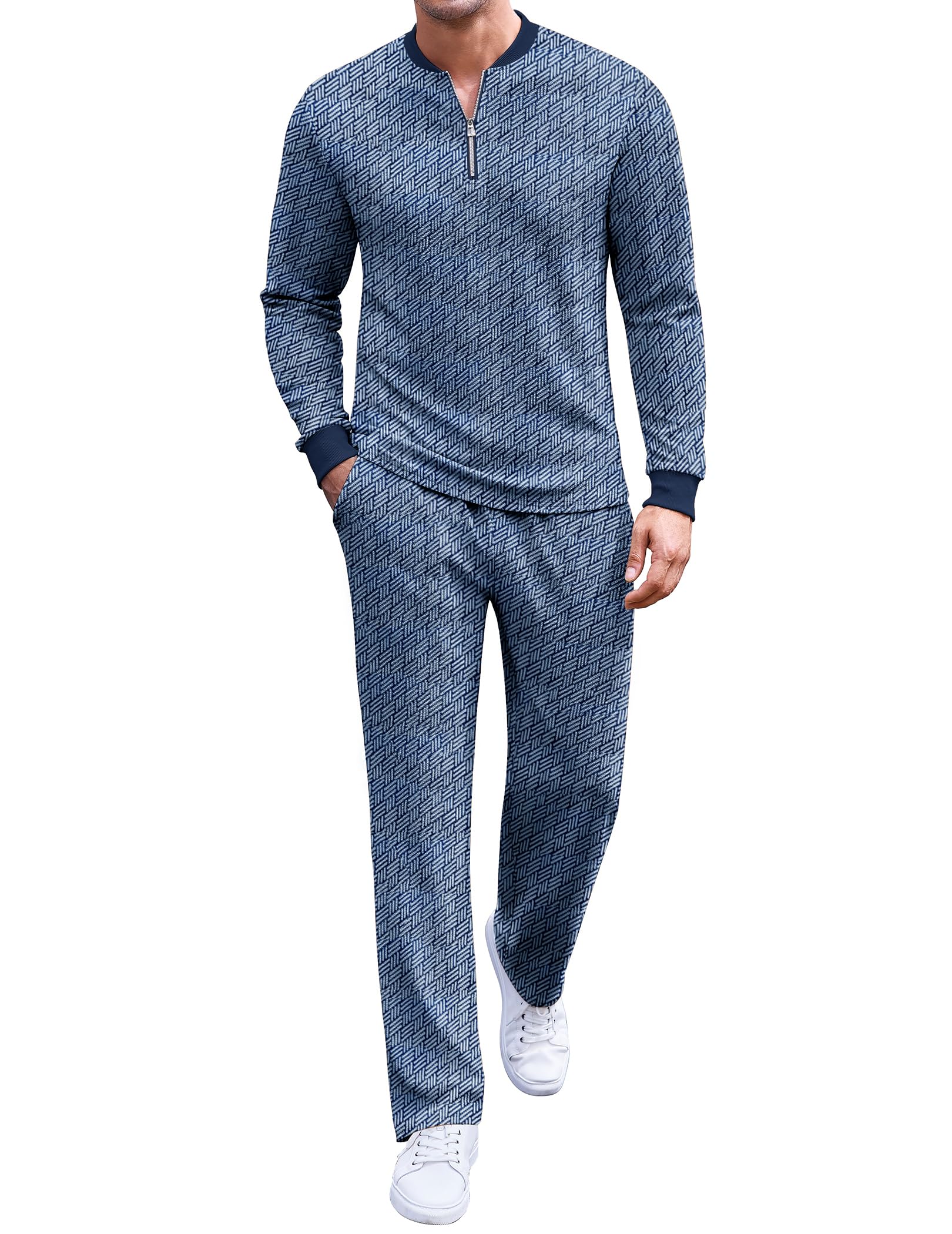 COOFANDY Men's 2 Piece Tracksuit Set Polo Athletic Sweatsuit Quarter Zip Jogging Long Sleeve Casual Sports Outfits