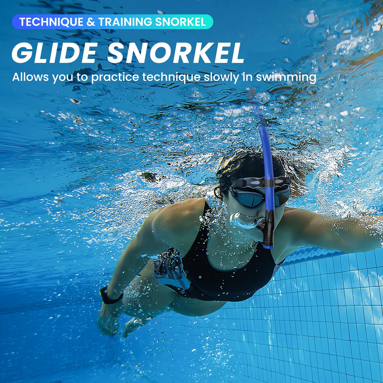 Snorkel Lap Natación Nadador Entrenamiento Buceo Snorkeling para Piscina Aguas Abiertas, Azul