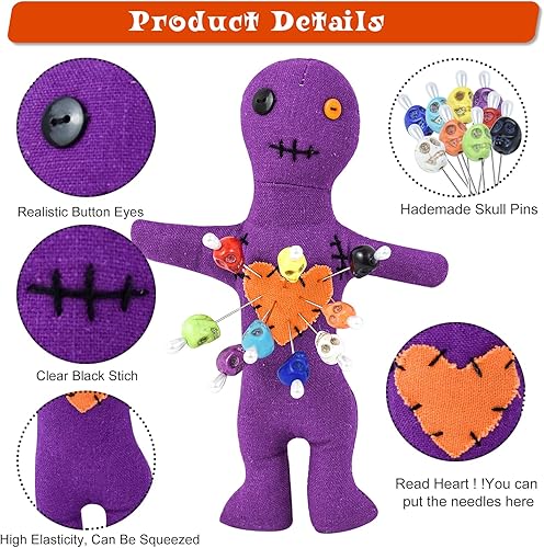 Miniatura 3 de Kit de 10 muñecas de vudú, muñecas de vudú reales con 9 pines de calavera, espeluznante, fantasma, hechizos de venganza, muñeca vudú, muñeca de