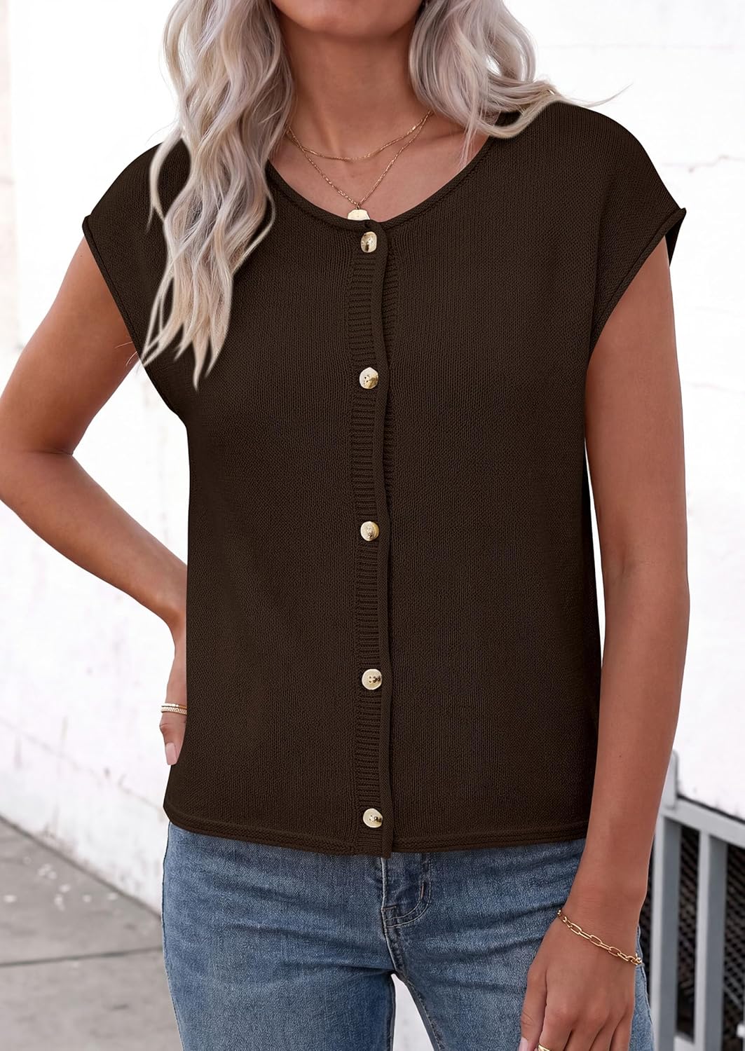 PRETTYGARDEN Womens Cap Short Sleeve Sweater Vest 2026 Spring Summer Lightweight Button Down Cardigans Trendy Loose Tops - Image 4