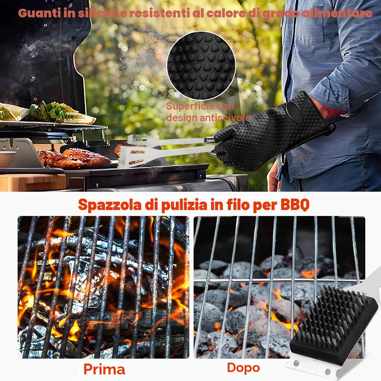 27Pcs Set per Barbecue in Acciaio Inossidabile, Set di Posate da Grill Professionali, Accessori per Barbecue, con Borsa da Trasporto, per Campeggio, Picnic, Giardino, Escursionismo