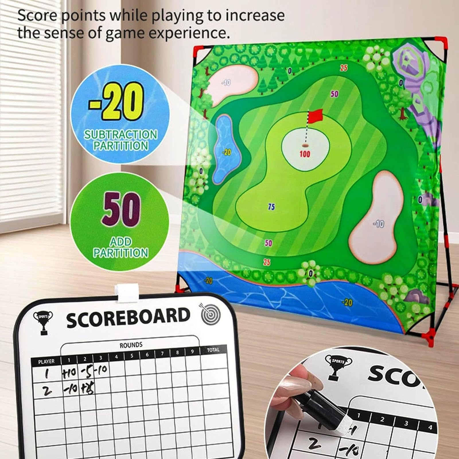 Ensemble De Jeu De Golf Chipping Battle, Entraîneur De Swing Professionnel avec Tapis D'entraînement Et Mur Cible pour Le Développement des Compétences, Tous âges