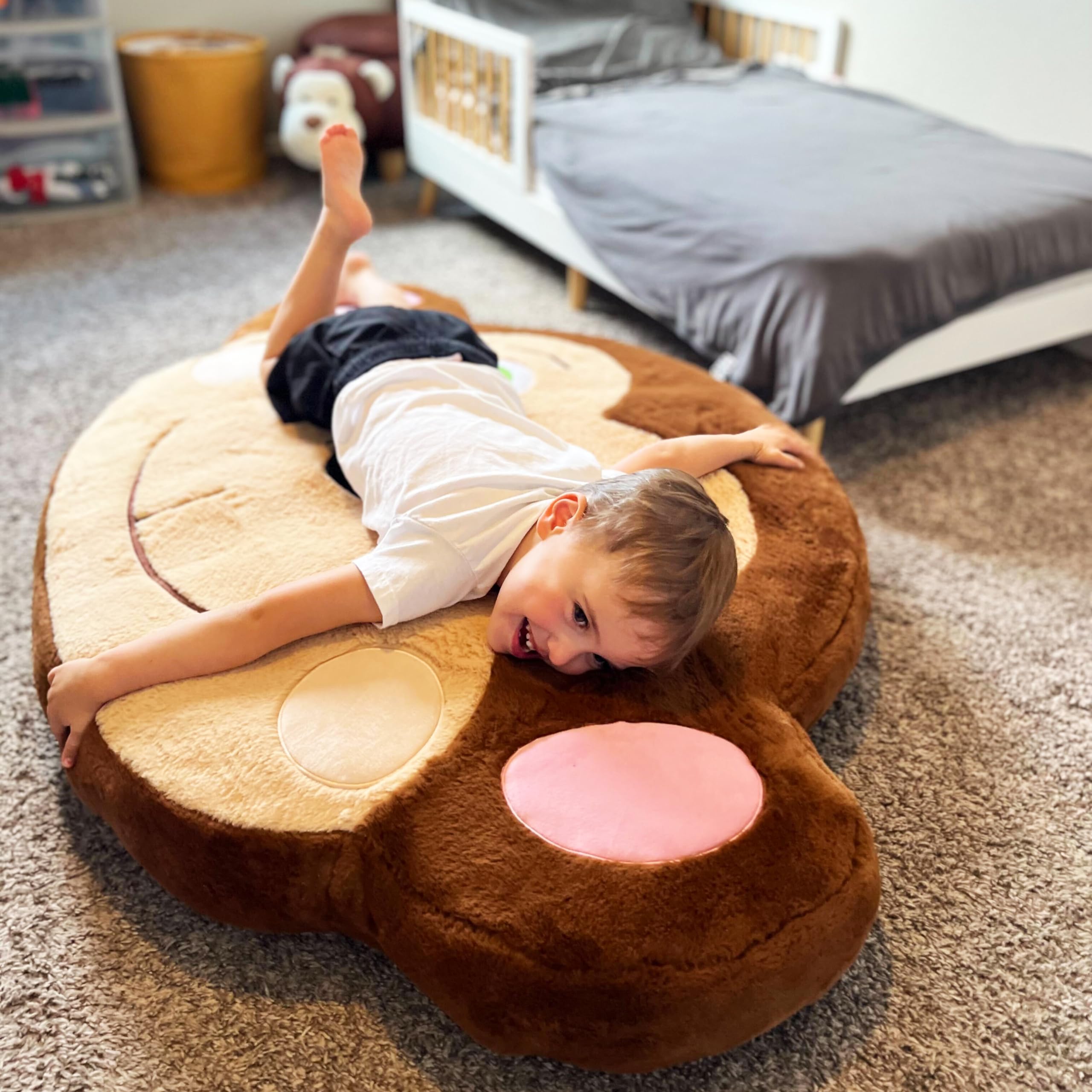 Comfy Monkey Inflatable Floor Pillow For Kids - 4ft Jumbo Floor Seat, Removable Washable Cover, Ages 3+