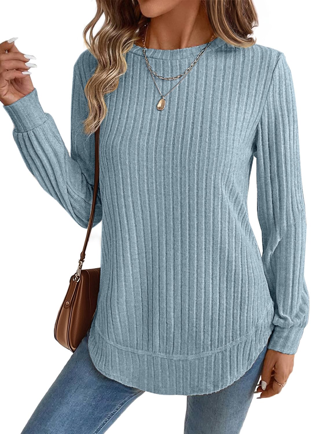 Womens Tunic Tops for Leggings Long Sleeve Shirts Fall Sweaters Blue XL