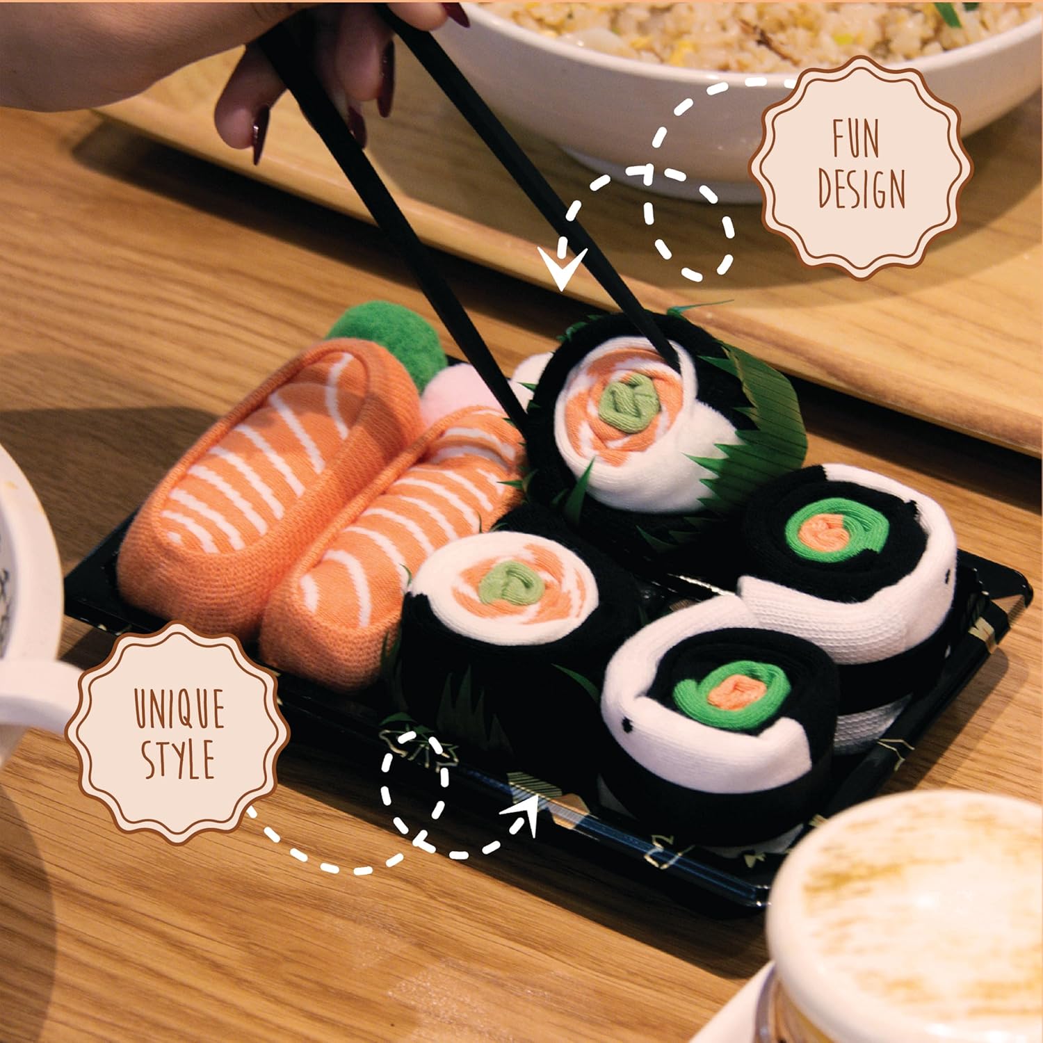Sushi Socks in a Box– 2 or 3 Pairs, One Size Fits Most, Novelty Food Socks, Funny Sushi Gift. Sushi Socks for Women - Image 2