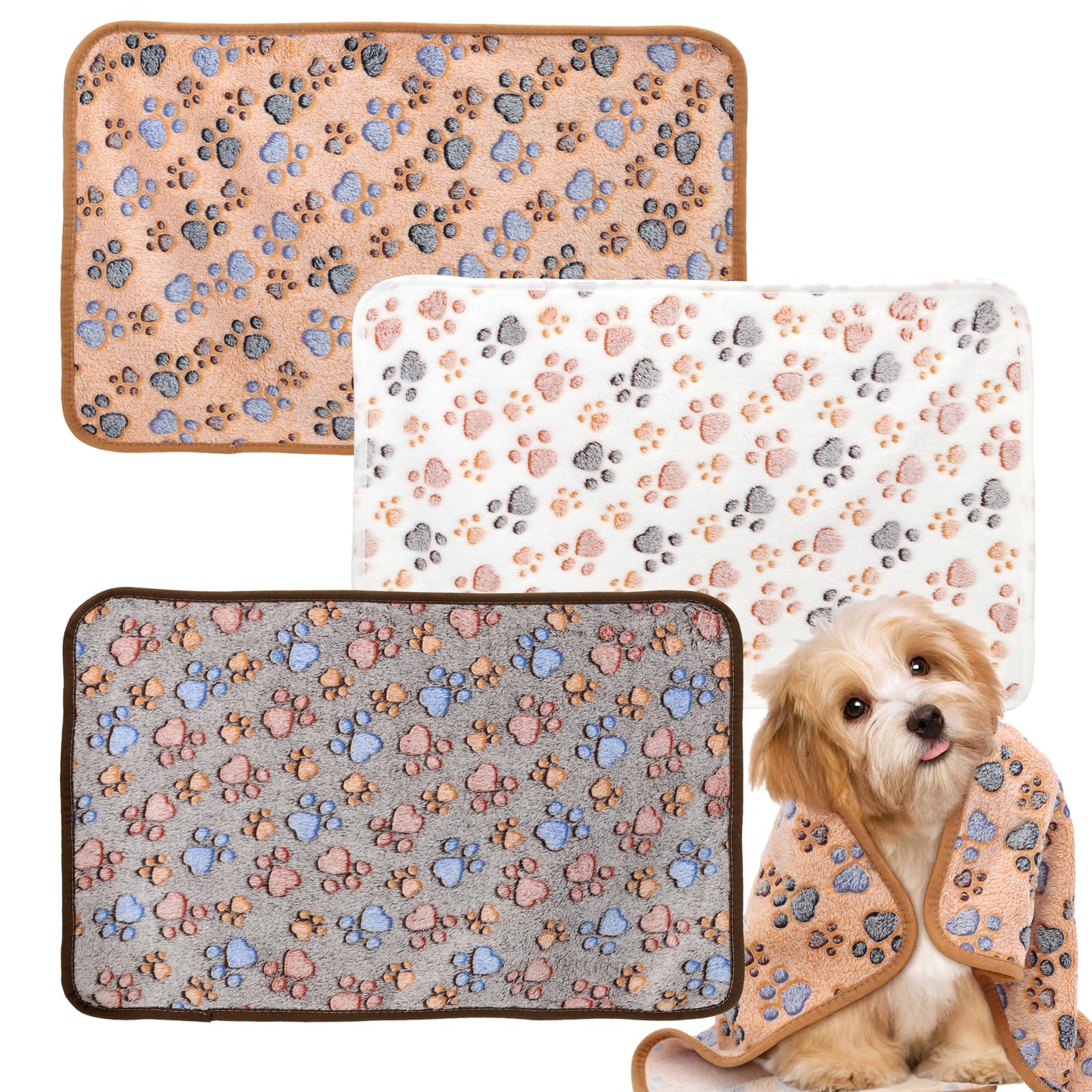 3 Coperte Per Cani/Gatti 40x60cm - Morbide Velluto, Stampa Zampe, Lavabili - Foto 4