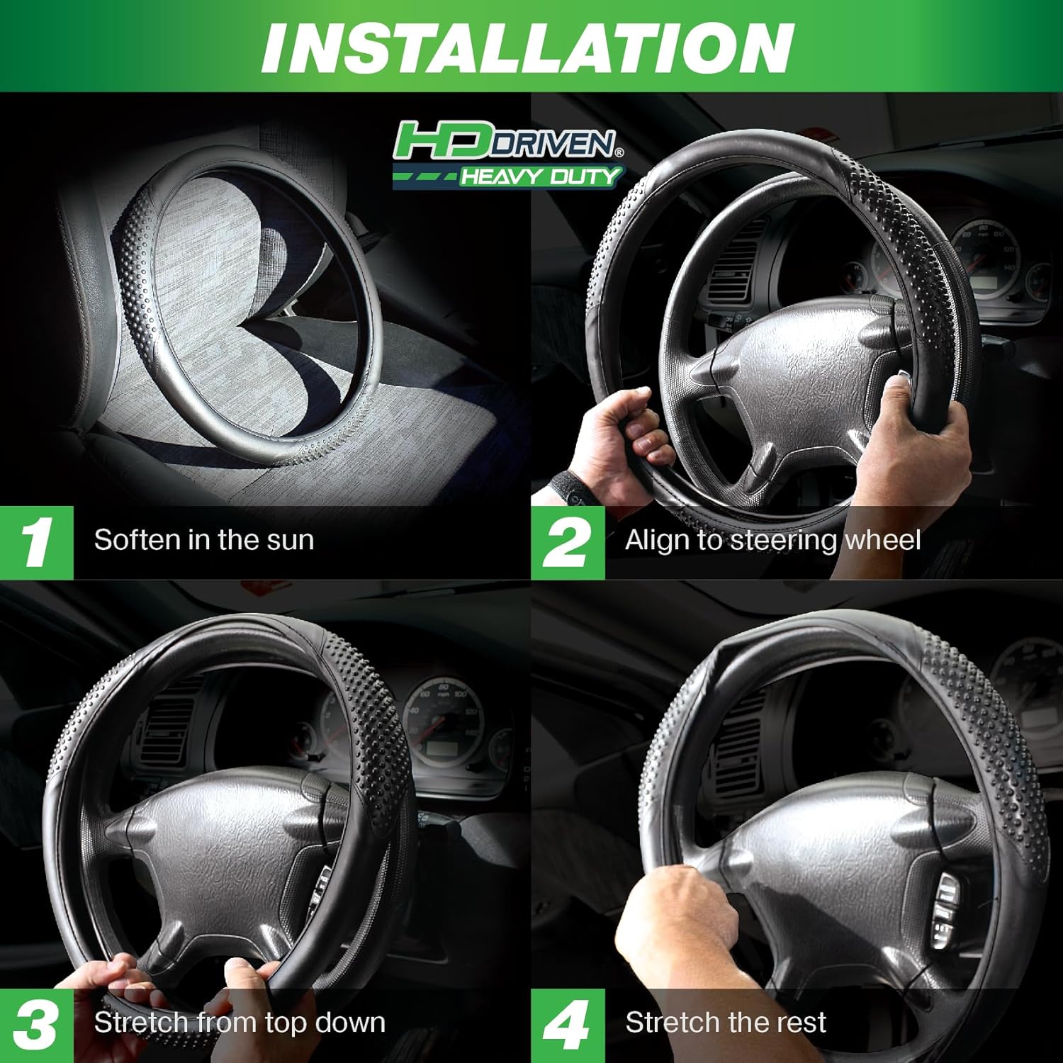 HD Driven SWC Premium Black Leather Steering Wheel Cover – 18” Diameter for Semi-Trucks, Ribbed Rubber Core & High-Performance Leather, Vehicle Accessories - Image 5