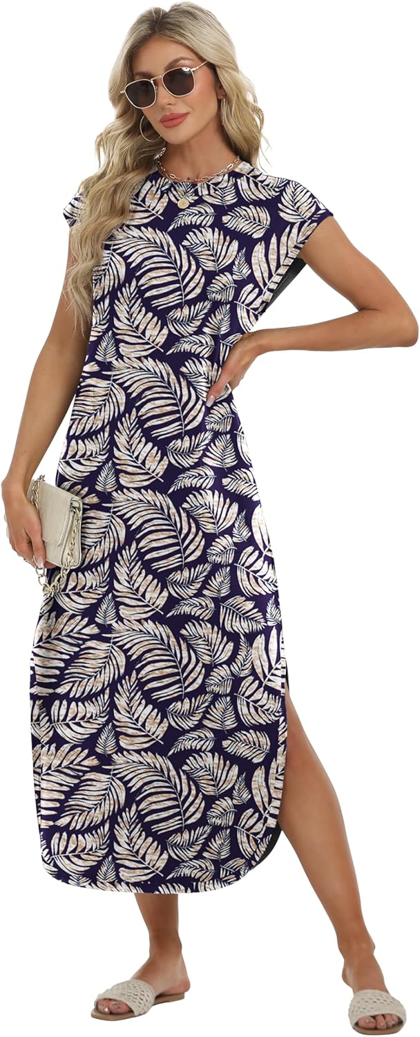 HiMONE Beach Vacation Dresses for Women 2025 Sundress Cap Sleeves Casual Maxi Beach Dress with Pockets XS-2XL - Image 2