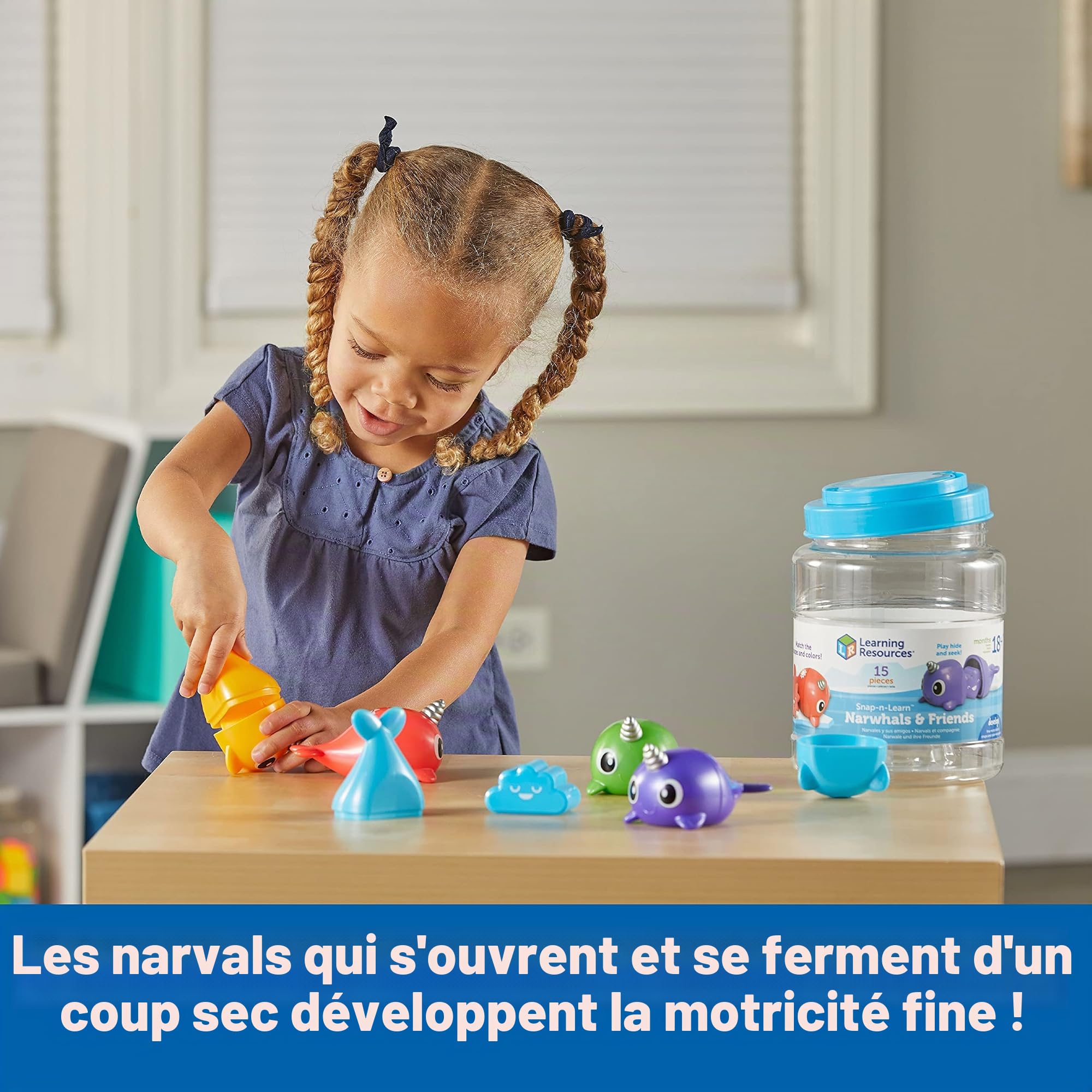 Learning Resources Narvals & co. Snap-n-Learn, Jouets pour bébés et Tout-Petits, activités d’Apprentissage préscolaire, Jouets pédagogiques et éducatifs, 15 pièces, à partir de 18 Mois