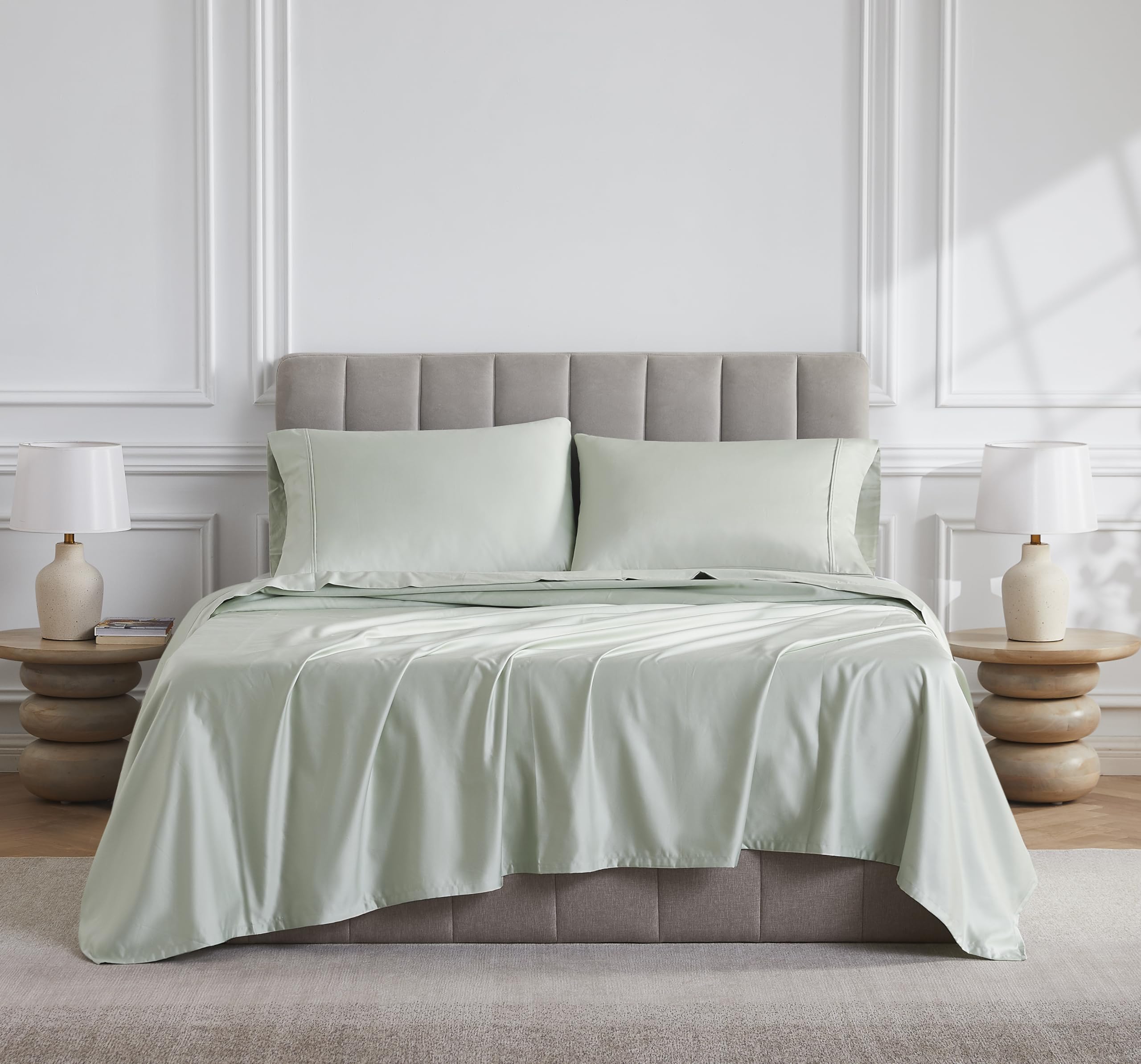 Linen Closet Luxury Cotton 1000 Thread Count Egyptian Cotton 4-Piece Sheet Set, Queen, Light Green