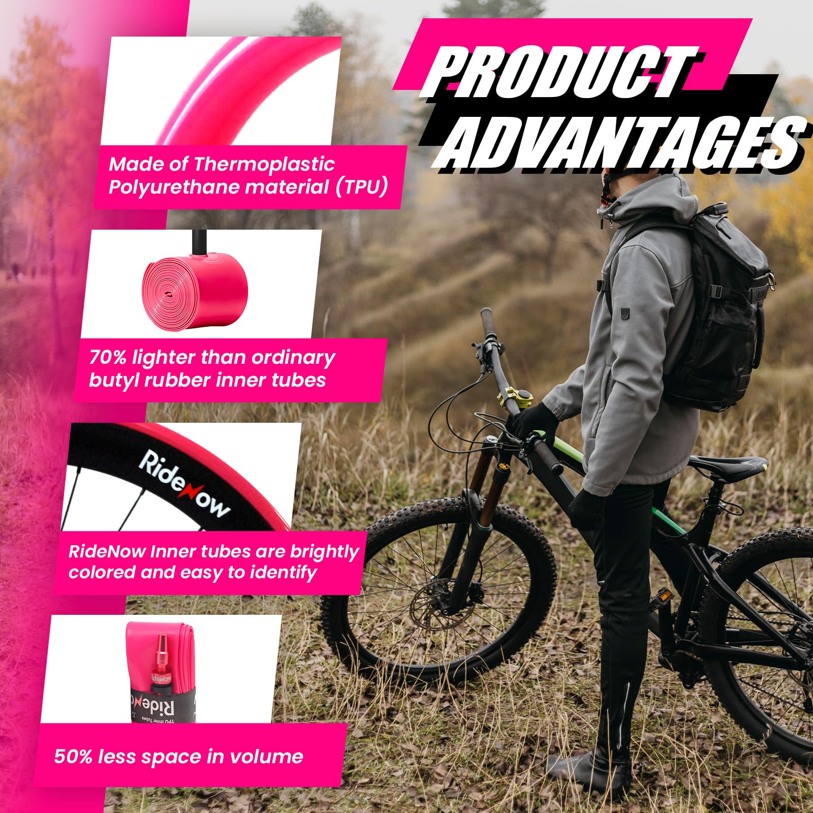 RideNow Lot de 2 chambres à air de vélo en TPU 48 g 27,5" pour 1,9-2,5