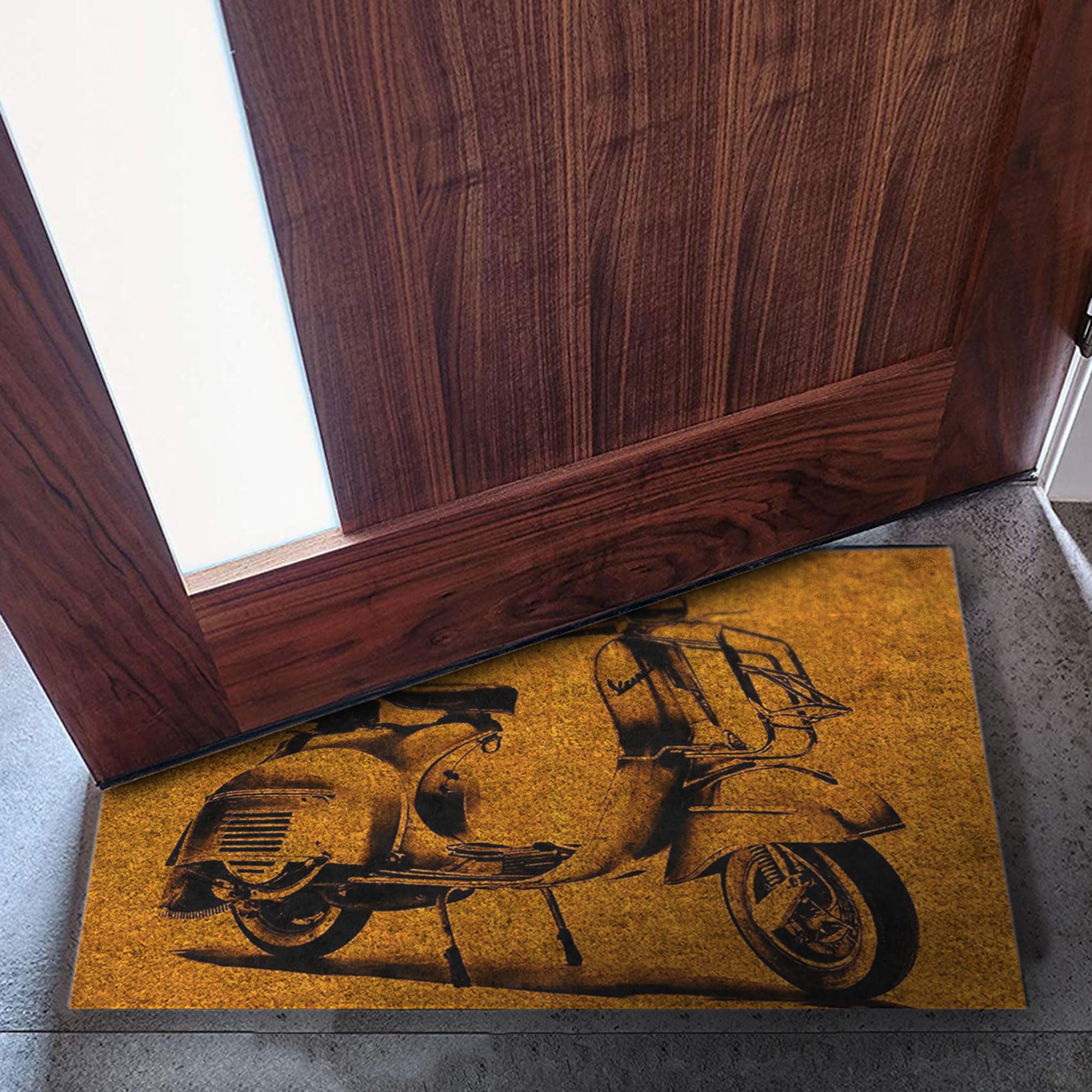 MONNHEIN Kapı Önü Paspası - Modern ve Şık Kapı Paspası | Ev, Ofis ve Dış Mekân Kullanımı İçin (Retro Scooter)