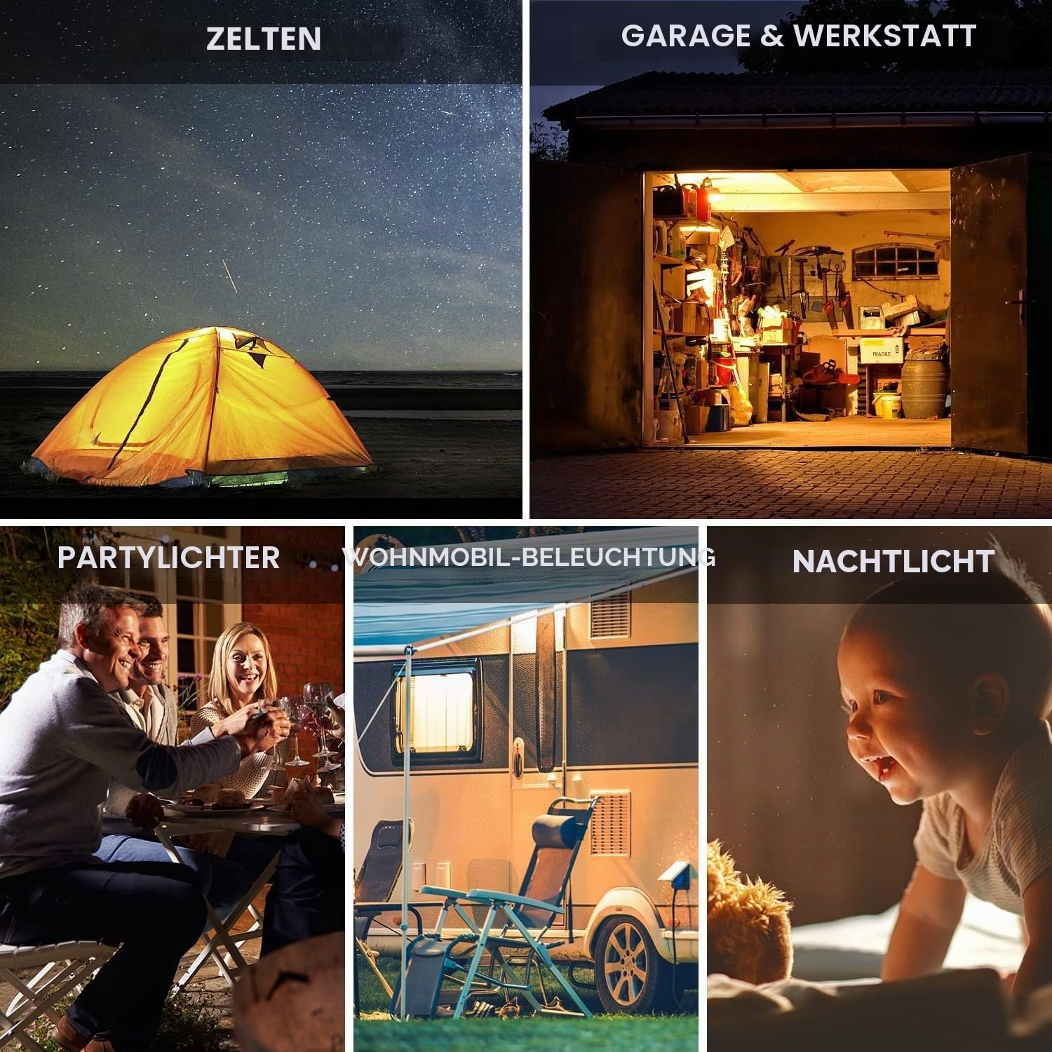 Onite Campinglampe - Tragbare USB LED Zeltlampe mit Aufhängehaken, Wasserdicht, Notfallleuchte für Camping, Abenteuer, Angeln - Warmweiß