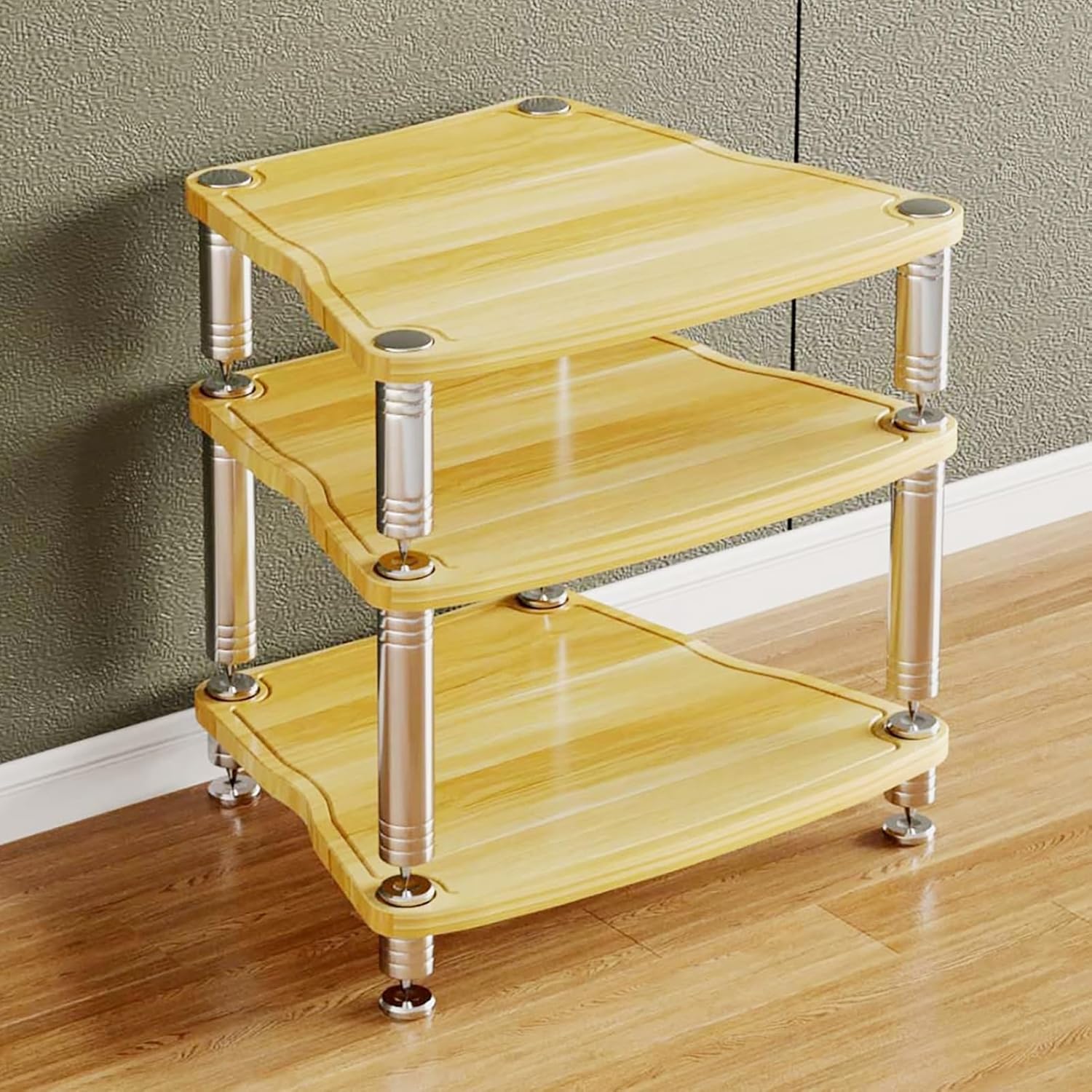 Modern AV Media Rack, 3-Tier Stereo Cabinet with Shock-Absorbing Feet, Black Media Storage Stand for Entertainment Components(Natural,3 Tier 65x55x61.5cm)