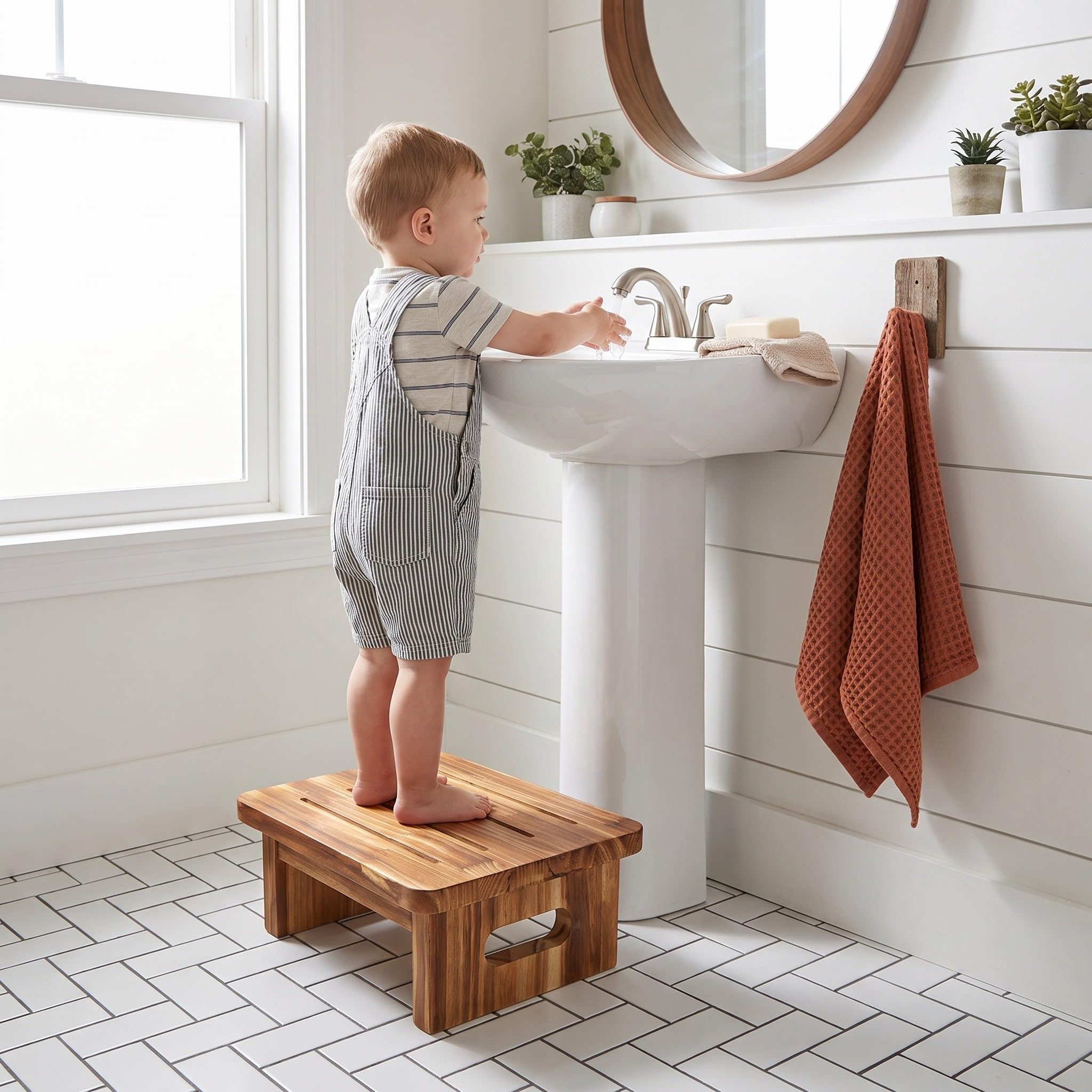 INOOMP Taburete Madera Marrón, Rectangular, para Baños y Dormitorios