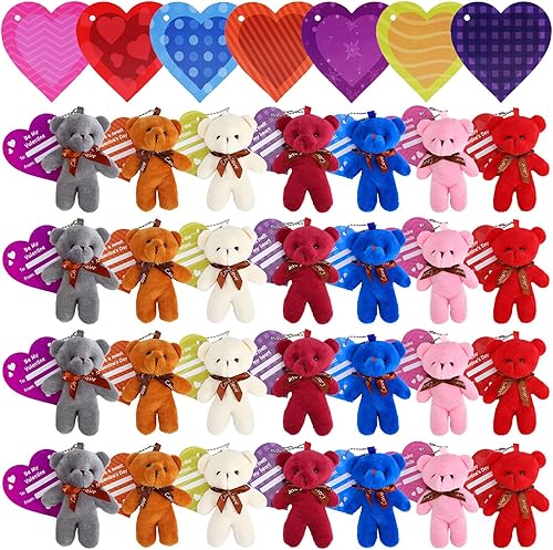 Acekid 28 tarjetas de regalo para el día de San Valentín, llavero de peluche de oso de peluche para niños, mini juguetes de peluche de animales para
