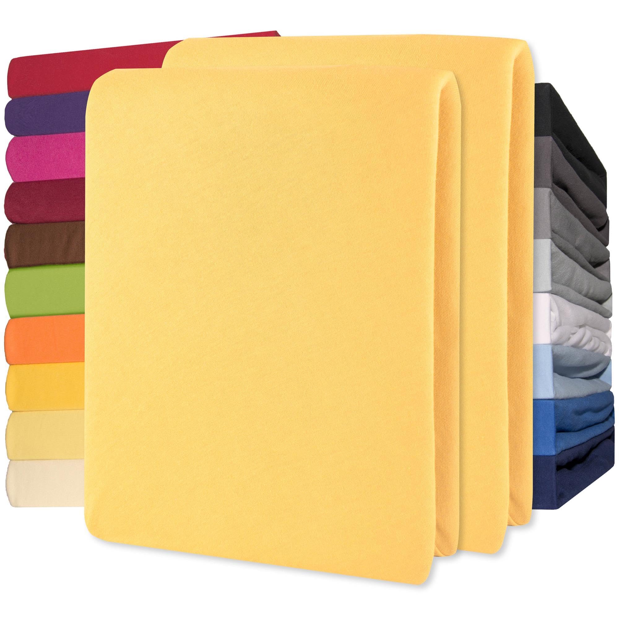 CelinaTex Jersey Topper Spannbettlaken Lucina 90x200-100x200cm Creme gelb 100% Baumwolle gekämmt bis 12cm Matratzenhöhe Spannbettbezug, Leintuch, Bettlaken, elastisch, Strech, Oeko-Tex