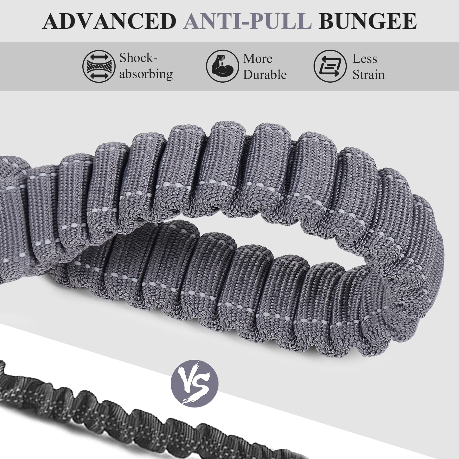 VIVAGLORY Correa para Perro sin Manos, Correa de Cintura con Bungee Absorbente de Choques para Perros Medianos y Grandes, Correa Reflectante Ajustable para Correr con Asa Acolchada, Gris-Turquesa