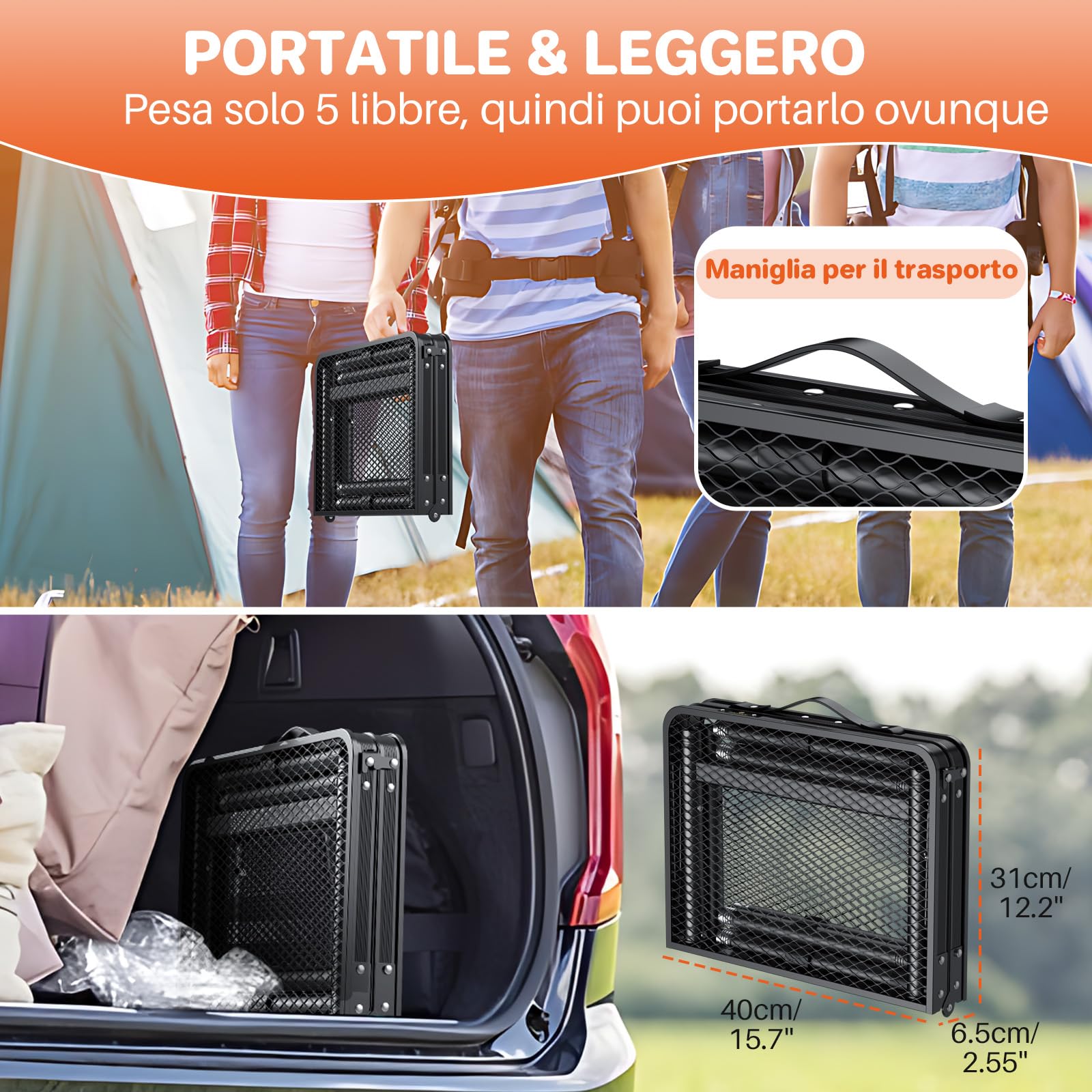 FUNYKICH Tavolo da Campeggio Pieghevole 60x40 cm,Tavolo da Barbecue Portatile a Forma di X con Maniglia di Trasporto e Altezze Regolabili,Capacità di Carico 80 KG,per Giardino/Picnic/Balcone