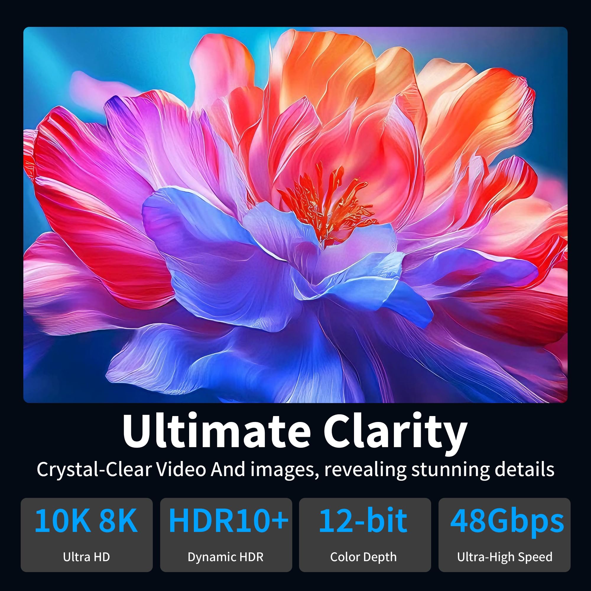 Câble HDMI 2,5m 10K 8K,câble HDMI ultra haute vitesse 10K 8K@60 Hz 4K@240 Hz,compatible HDMI 2.1,HDR10+,eARC,3D,HDCP 2.2 et 2.3,VRR,DTS:X,compatible avec PS5/4,Xbox,TV HD,PC,moniteur,projecteur