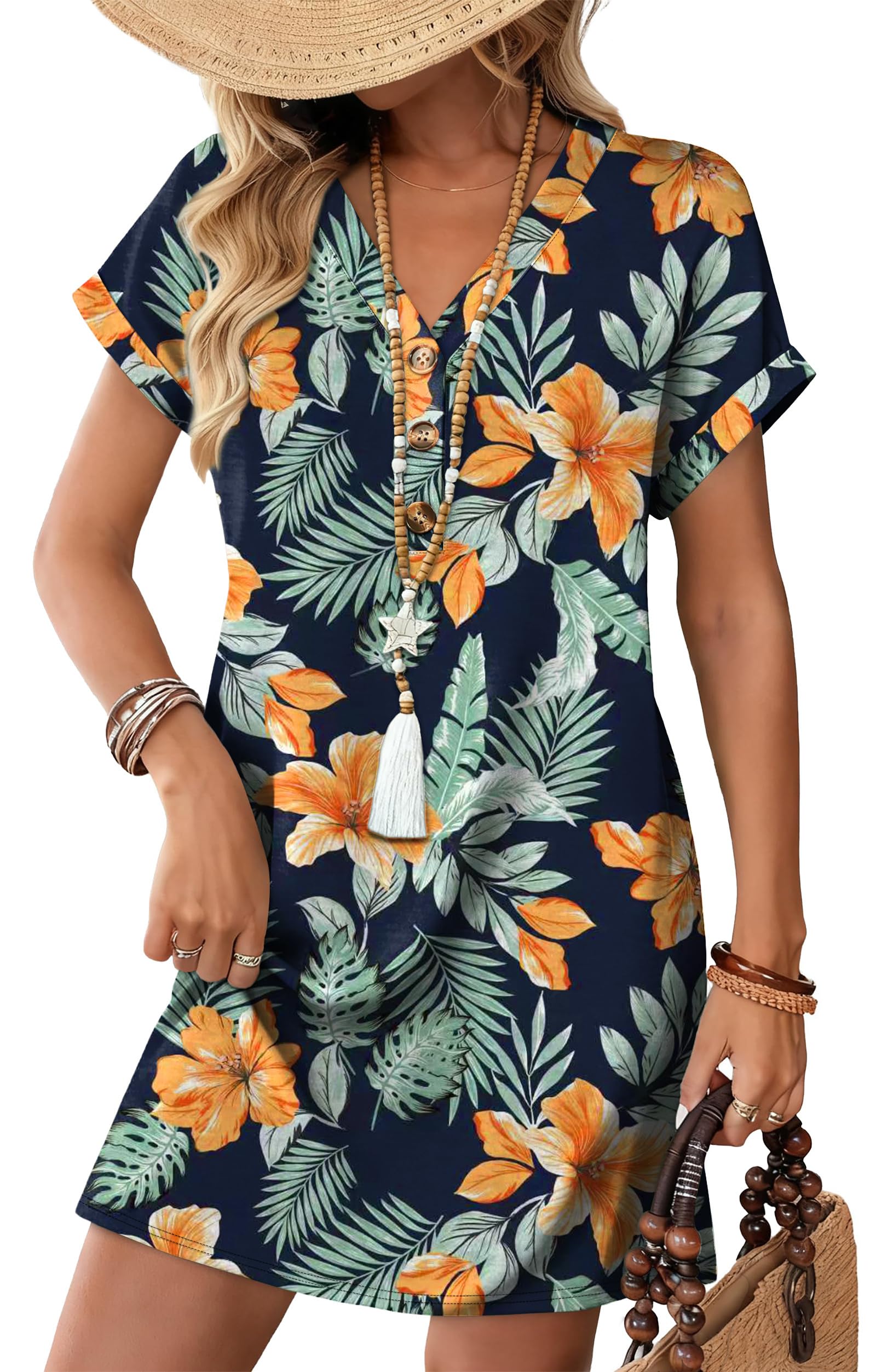 WIHOLL Summer Dresses for Women with Sleeves Midi Dress Button Down Beach Vacation Casual Dresses Fashion Clothing — view 9