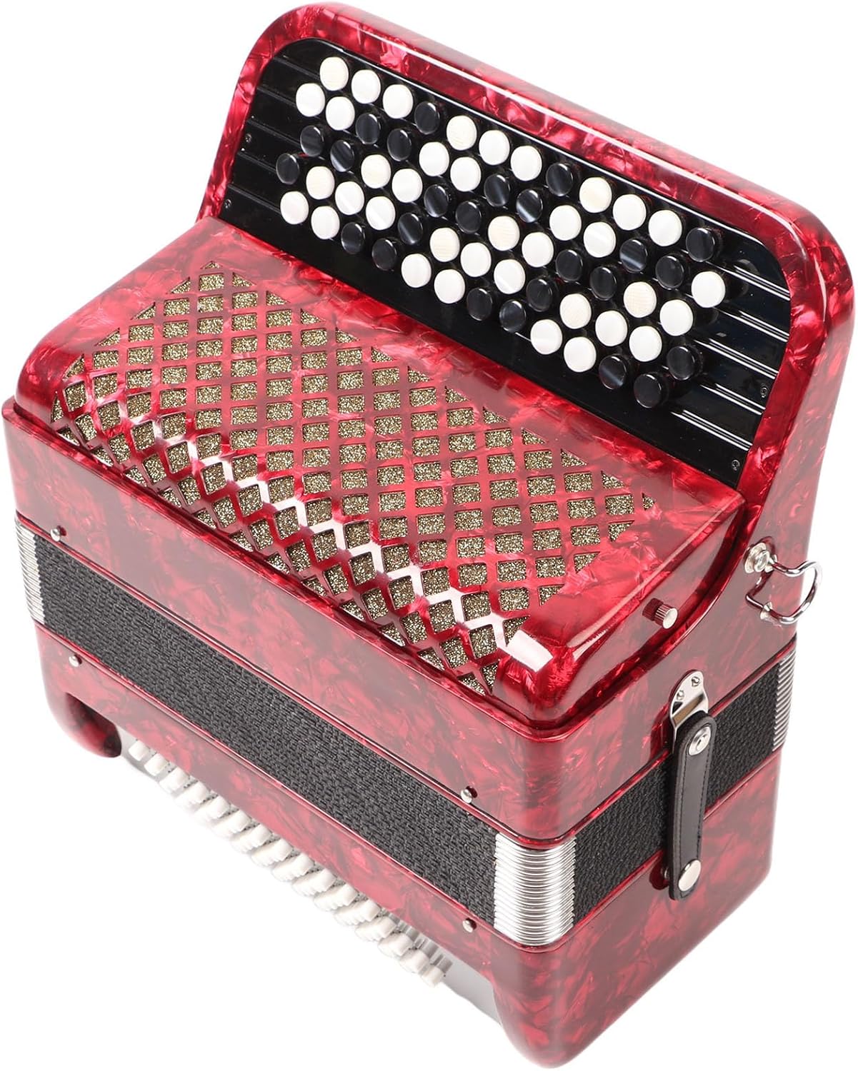 62 Keys Accordion for Beginners, Accordion, Educational Musical Instrument with Straps, Red, for Home Practice or Stage Performance
