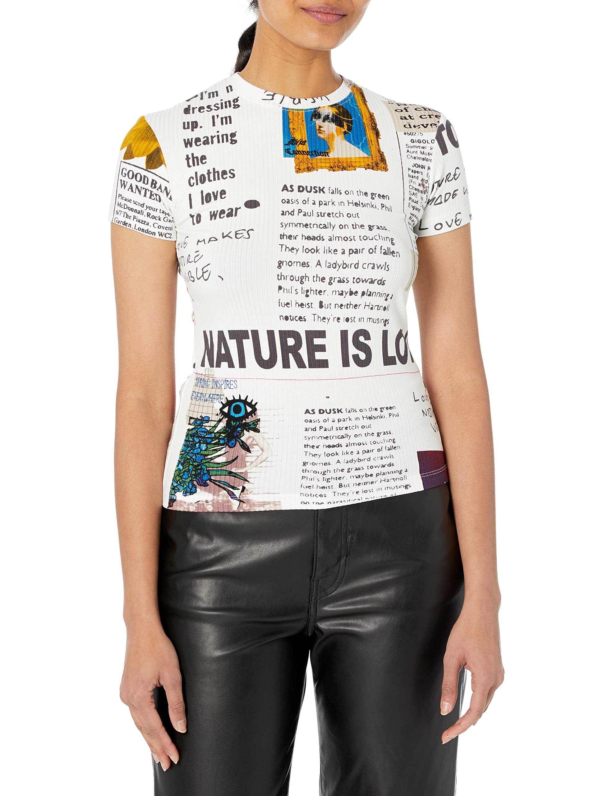 Desigual Women's Ts_Newspaper 1000 T-Shirt, White, M