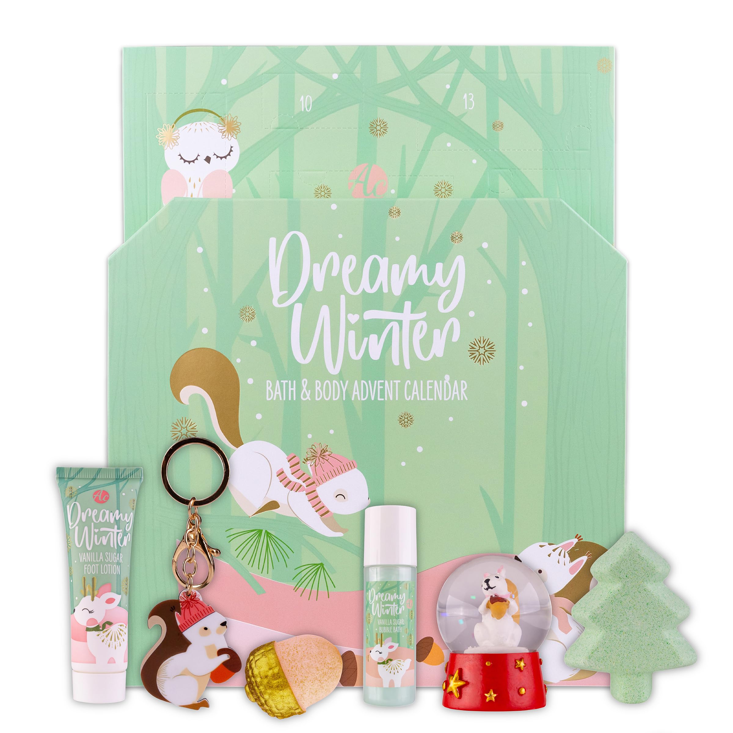 Accentra Kalendarz adwentowy z 24 produktami do pielęgnacji – kalendarz adwentowy Beauty z balsamem do ciała, kulkami kąpielowymi, żelem pod prysznic, szamponem, balsamem do ust, kremem do rąk