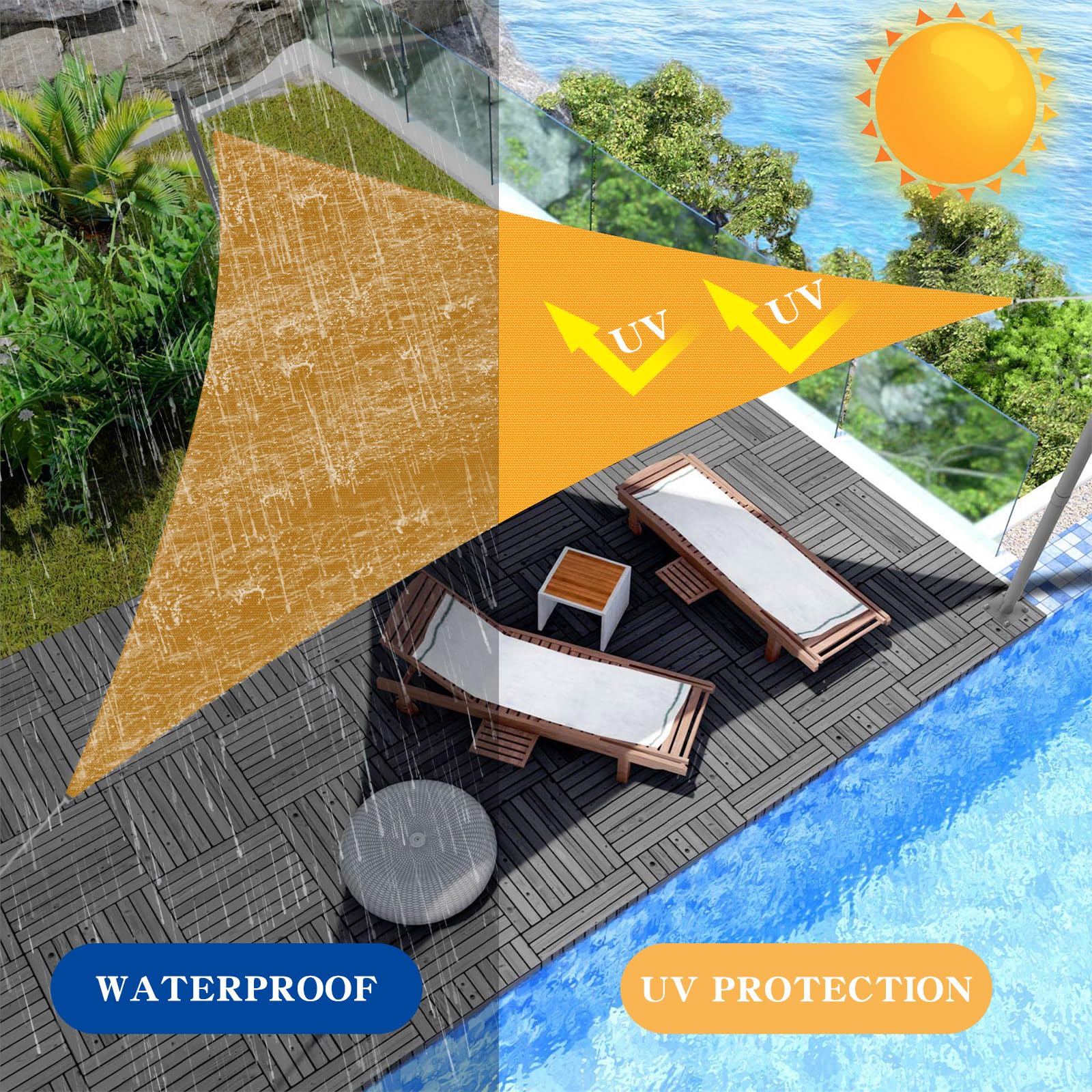 Voile D'ombrage, Auvent Imperméable UV Protection Voile D'ombrage (2×2×2m, Sable)[137