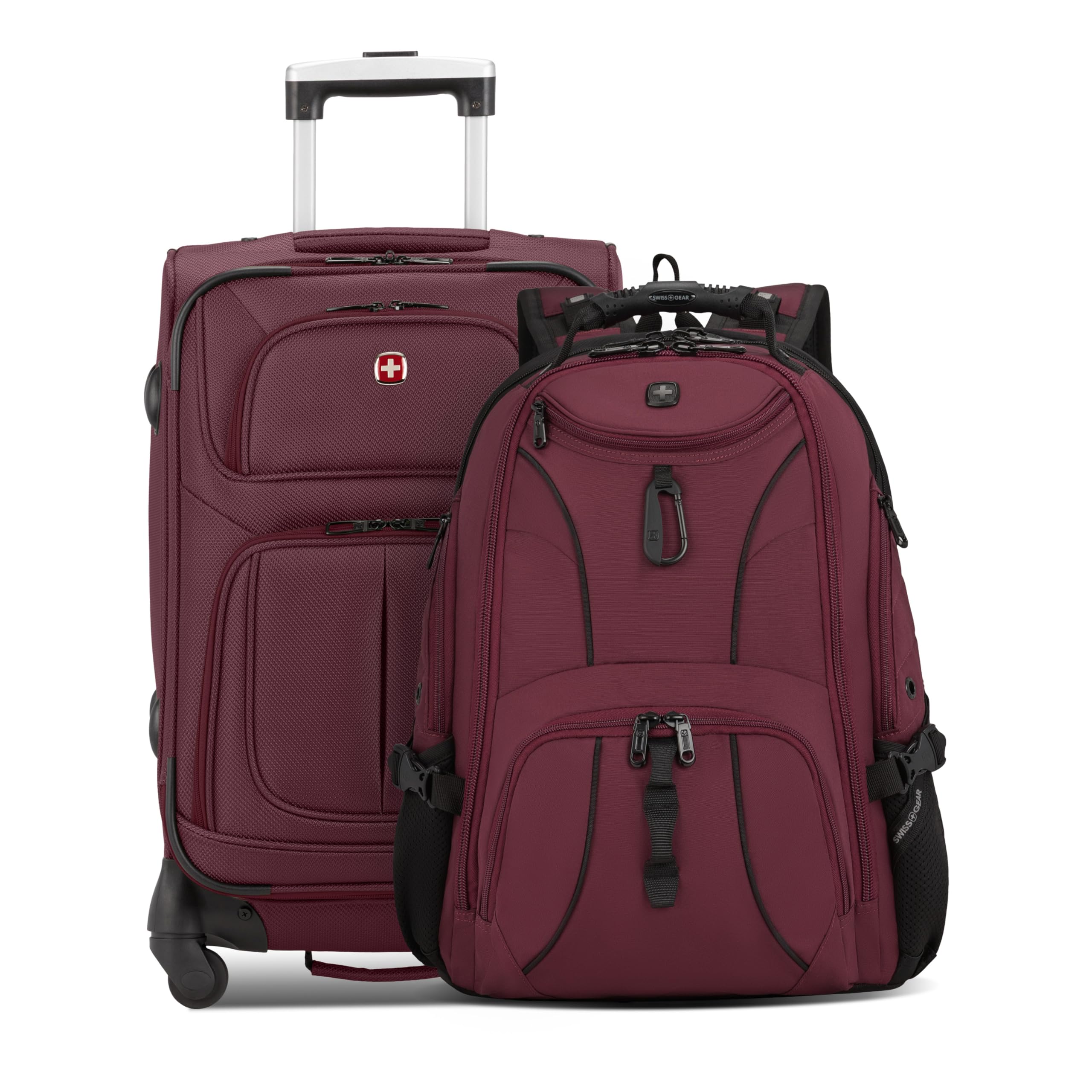 Sion Softside Expandable Spinner Luggage Durable Lightweight Travel Suitcase, Merlot, 2-P…