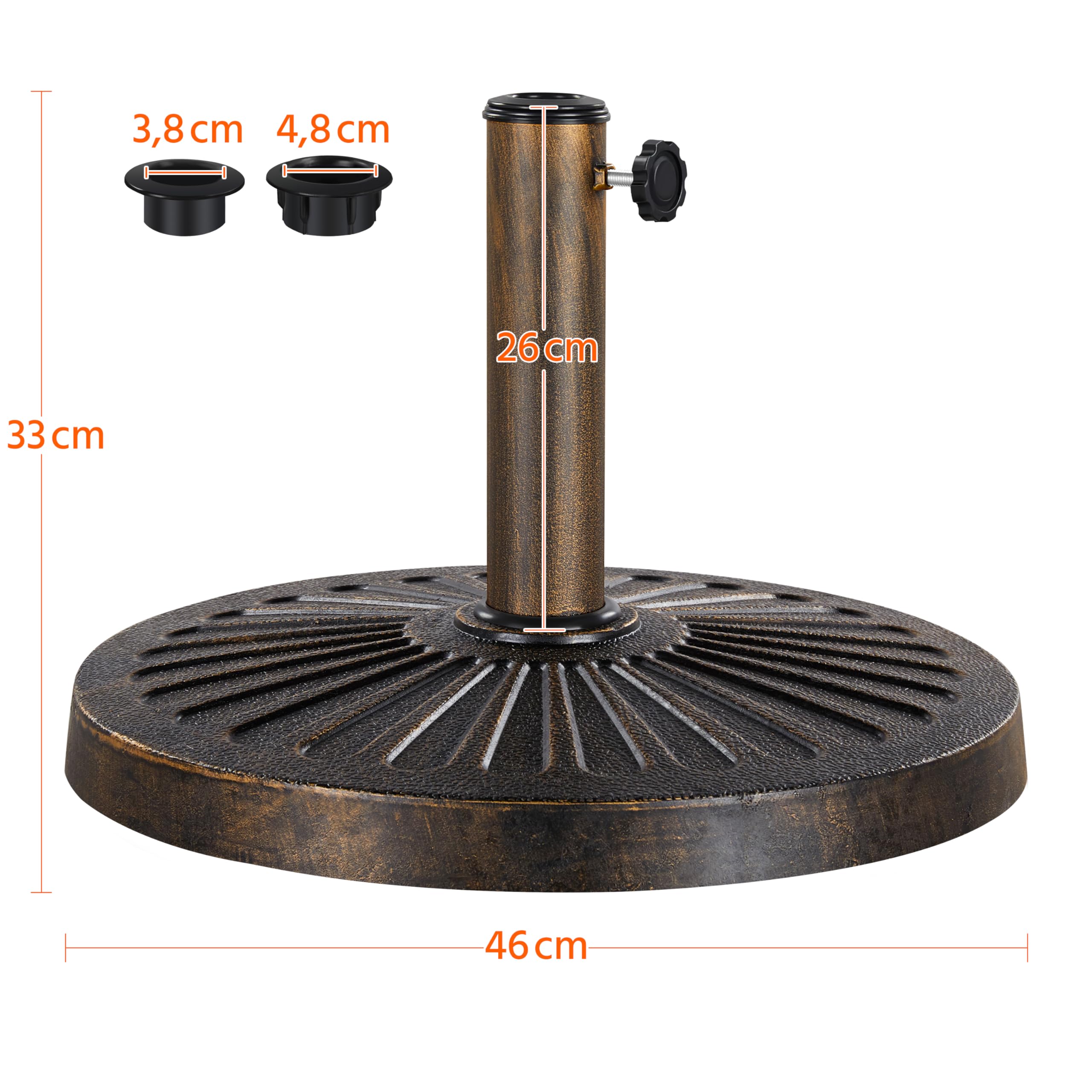 Yaheetech Base per Ombrellone da Giardino in Resina e Metallo Supporto 12 kg per Pali da Ø38mm o Ø48mm con Manopola per Esterno Veranda Terrazza Piscina Spiaggia Patio, Bronzo