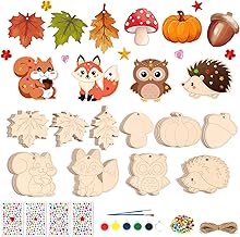 98 Stück Holz Bastelset Kinder ab 4 5 6 7 8 9 10 Jahre, Kreativsets Herbst Basteln mit Kindern, Holzanhänger zum Bemalen mit Igel Kürbis Herbstblätter usw, Jungen Mädchen Geschenk, DIY Herbstdeko