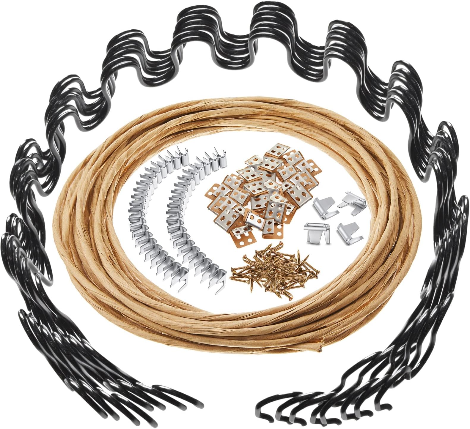 8 Pcs 23 Inch Couch Upholstery Spring Repair Replacement Kit - 8 Heavy-Duty Springs, 16 Spring Clips, 64 Nails, 40ft Steel Stay Wire for Fixing Sagging Cushions in Sofa Recliner Chair