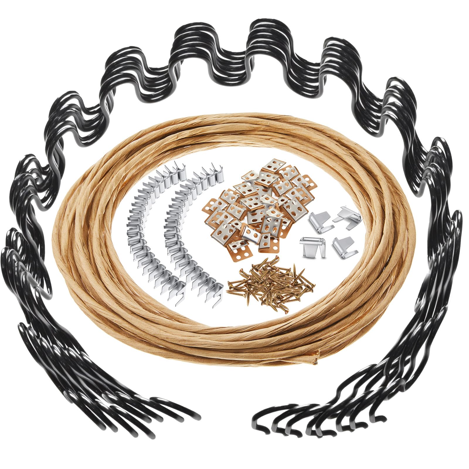 8 Pcs 23 Inch Couch Upholstery Spring Repair Replacement Kit - 8 Heavy-Duty Springs, 16 Spring Clips, 64 Nails, 40ft Steel Stay Wire for Fixing Sagging Cushions in Sofa Recliner Chair