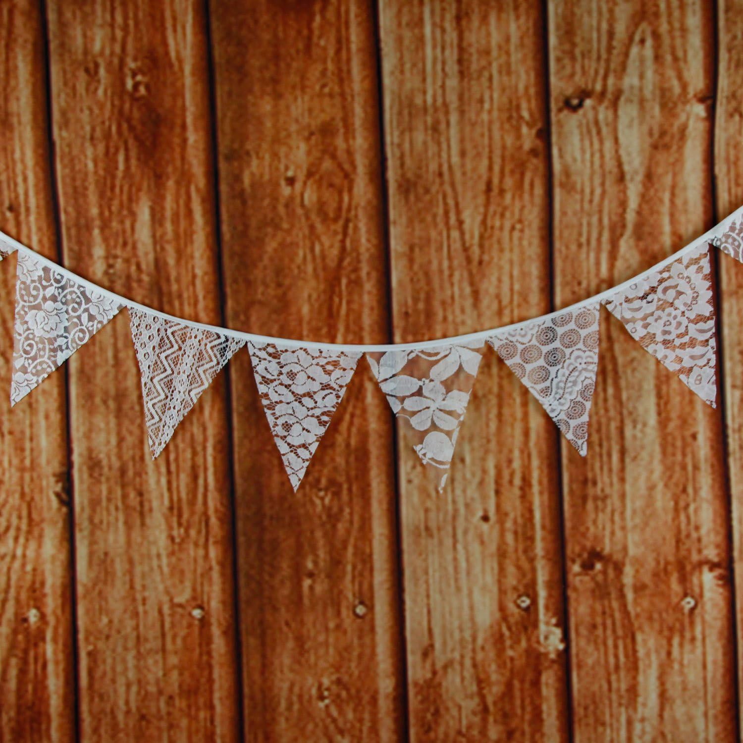 Vpang 9 Ft Burlap Floral Lace Triangle Flag Bunting Pennant Banner 12 Flags for Rustic Wedding Bridal Shower Christmas New Year Birthday Party Home Decoration (Lace) - Image 3