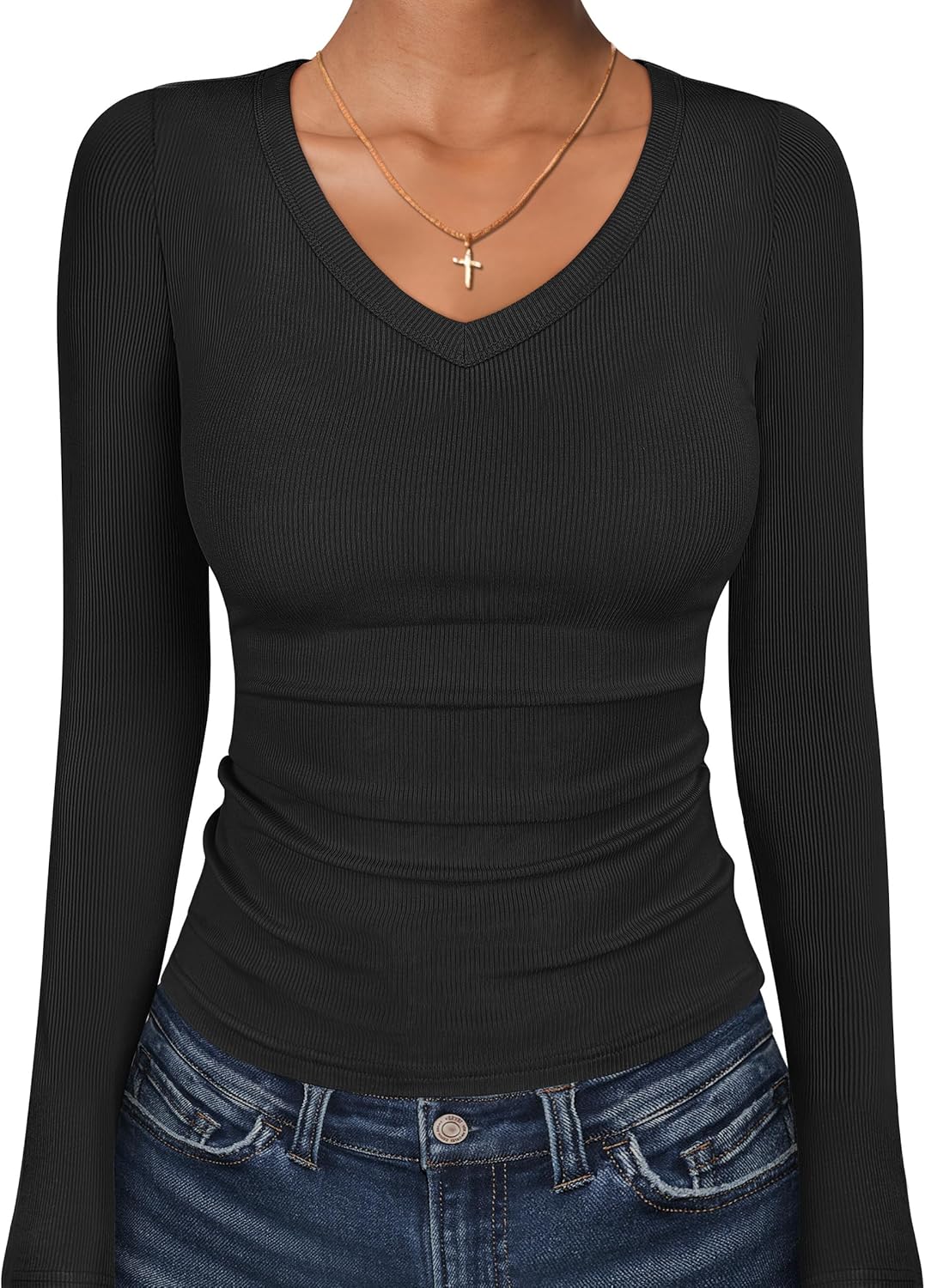 ANRABESS Long Sleeve Shirts for Women V Neck Ribbed Knit Fitted Fall Basic Tshirts Going Out Tops 2025 Casual Trendy Clothes ANRABESS Long Sleeve Shirts for Women V Neck Ribbed Knit Fitted Fall Basic Tshirts Going Out Tops 2025 Casual Trendy Clothes