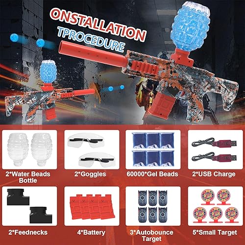 Miniatura 7 de Paquete de 2 lanzadores de gel, juguete eléctrico de gellets automáticos con 60000 gel, 12 rondas por segundo, juguete de salpicaduras de juego al