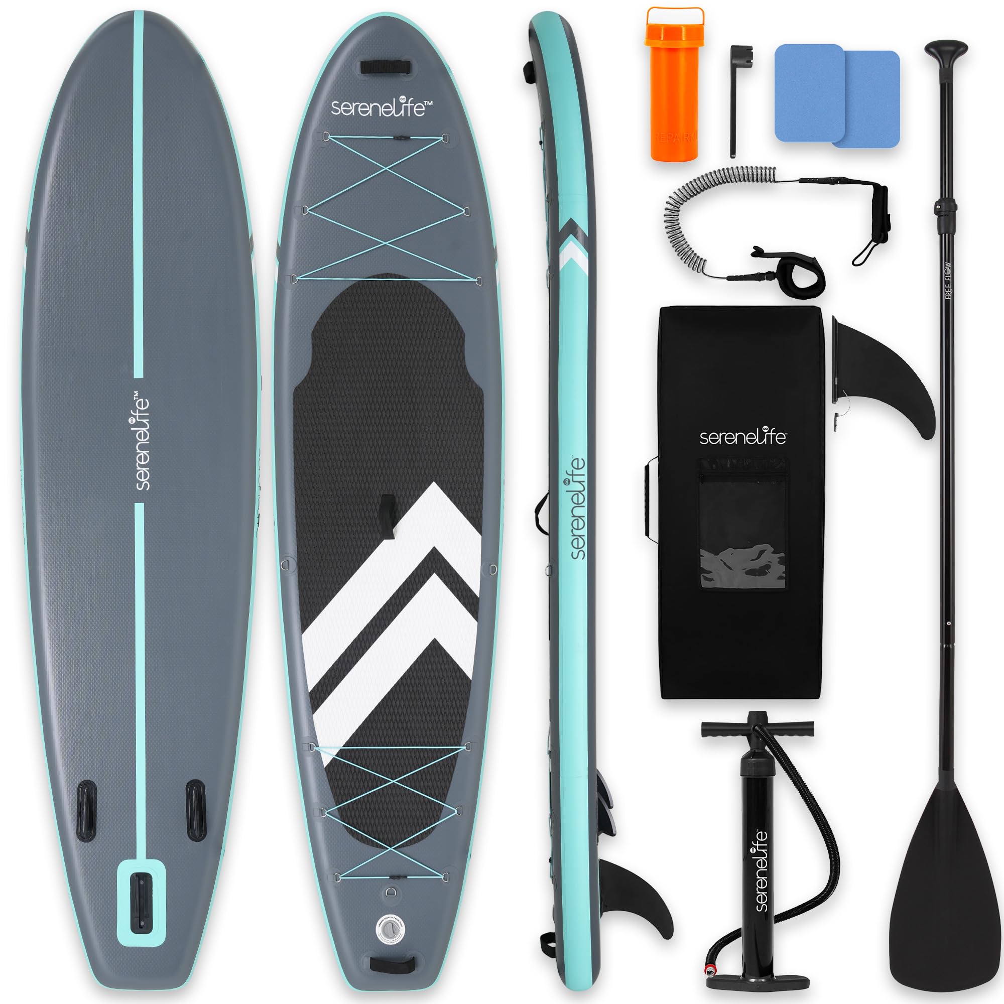 SereneLife SUP Gonfiabile Tavola Stand Up Paddle Board Ultraleggera Larga Stabile Deck EVA Antiscivolo Accessori Premium Capacità 159 kg