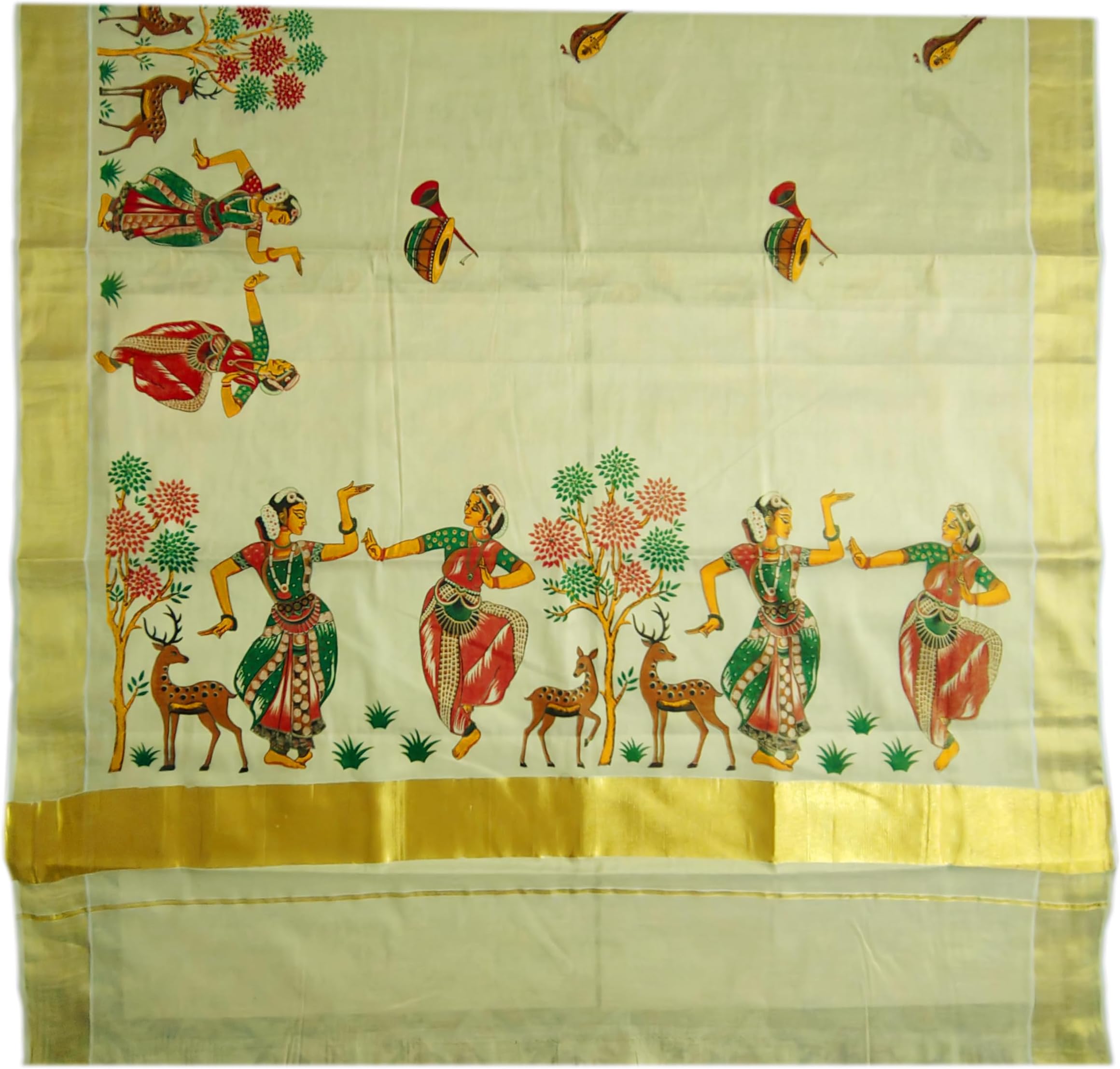 Women's Printed Kerala Gold Tissue Saree with Running Blouse
