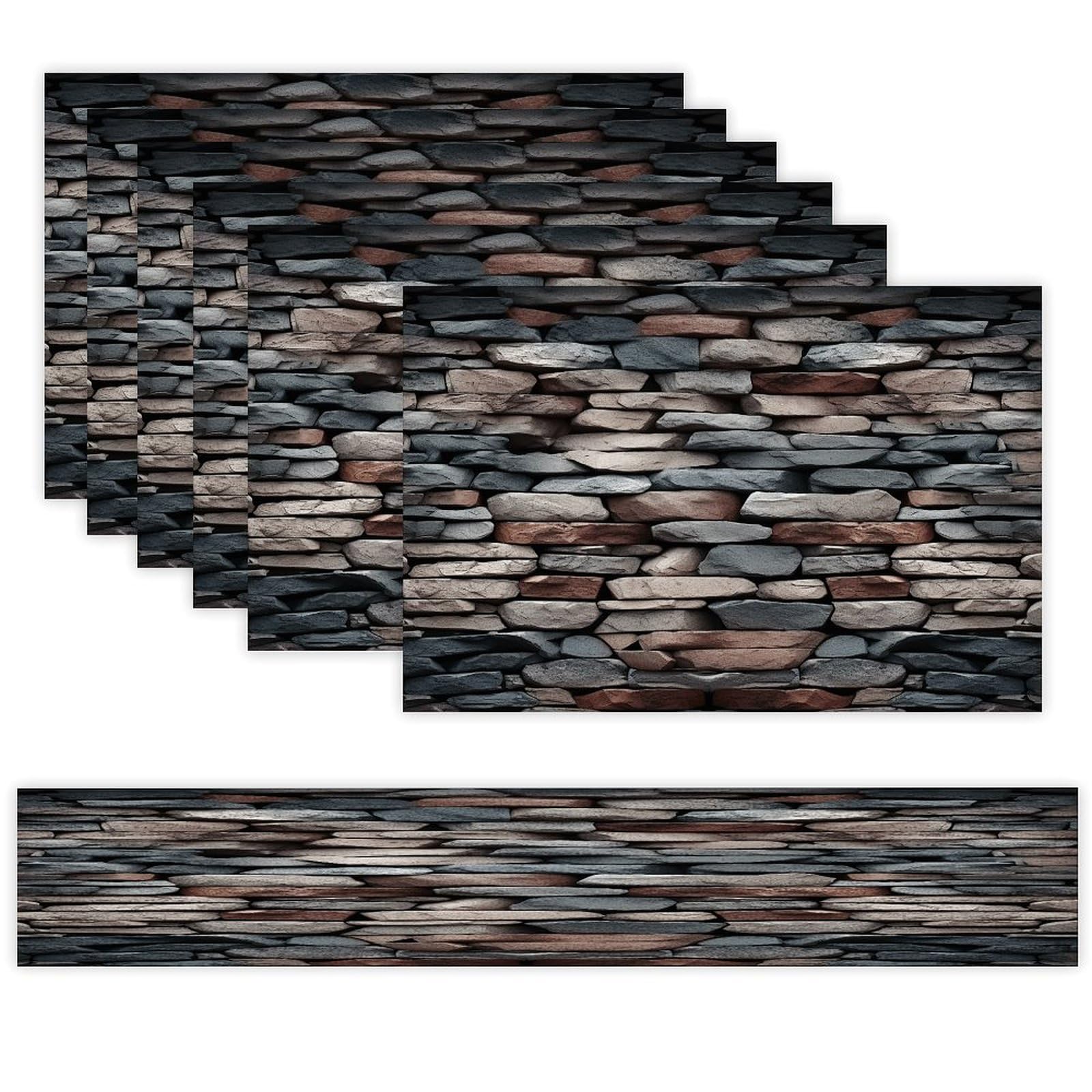 Stone Table Runner and Placemats Set of 6 Stain Resistant Heat Resistant Place Mats for Kitchen Dining Table Mats Long Table Runner Modern Art Dining Decor for Daily Use