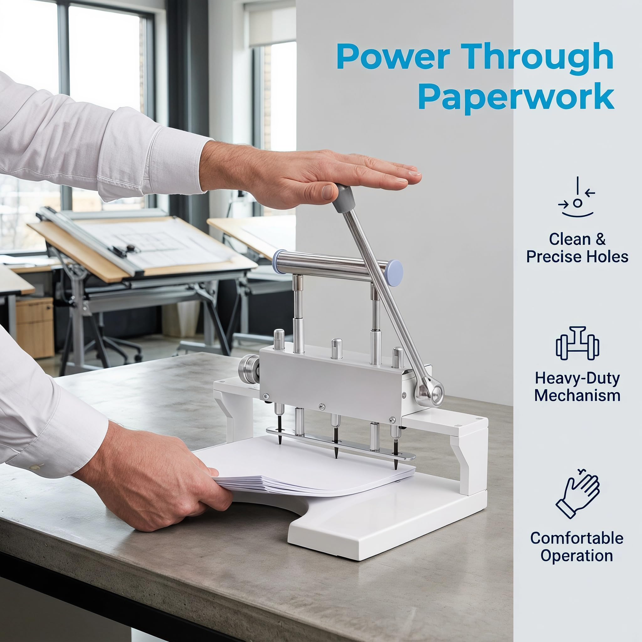 Rilegatrice Manuale A 3 Fori per Impieghi Gravosi, capacità Fino A 300 Fogli, Diametro Foro 4 Mm E Passo 83 Mm, Forniture per Ufficio E Scuola