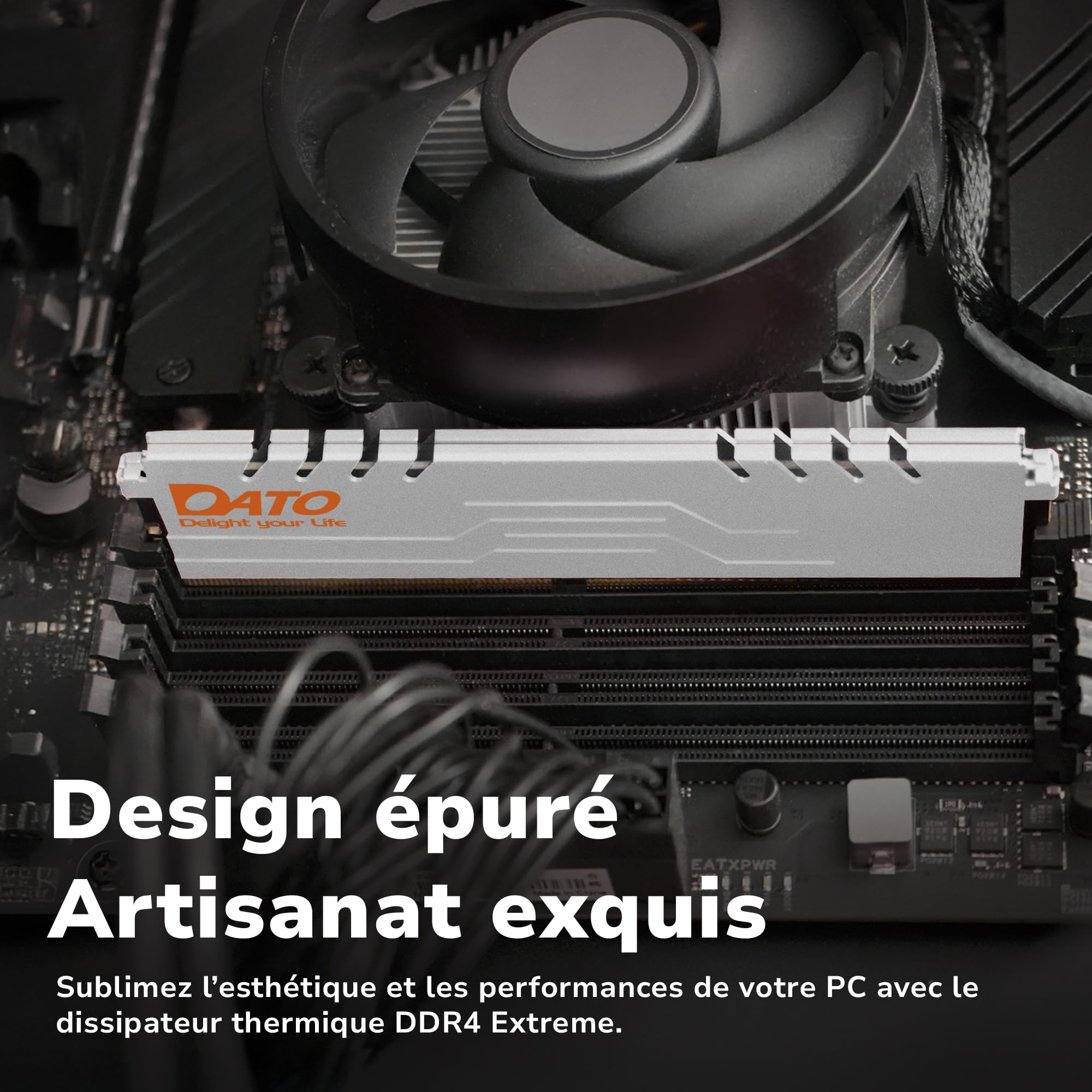 DATO 32Go Kit (2x16Go) RAM DDR4 Jusqu’à 3200 MHz avec dissipateur Thermique, PC4-25600 CL16 1.35V XMP, 288 Broches, Non-ECC UDIMM, Mémoire de Jeu pour Ordinateur de Bureau, Extreme Noir