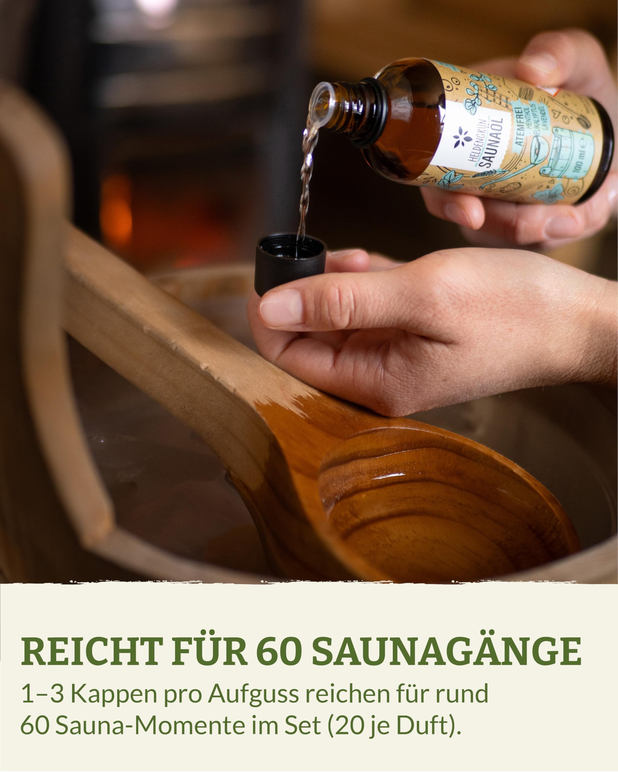 Heldengrün BIO Saunaaufguss Set 3er Duftmix mit ätherischen Bio-Ölen 60 Anwendungen Sauna Konzentrat