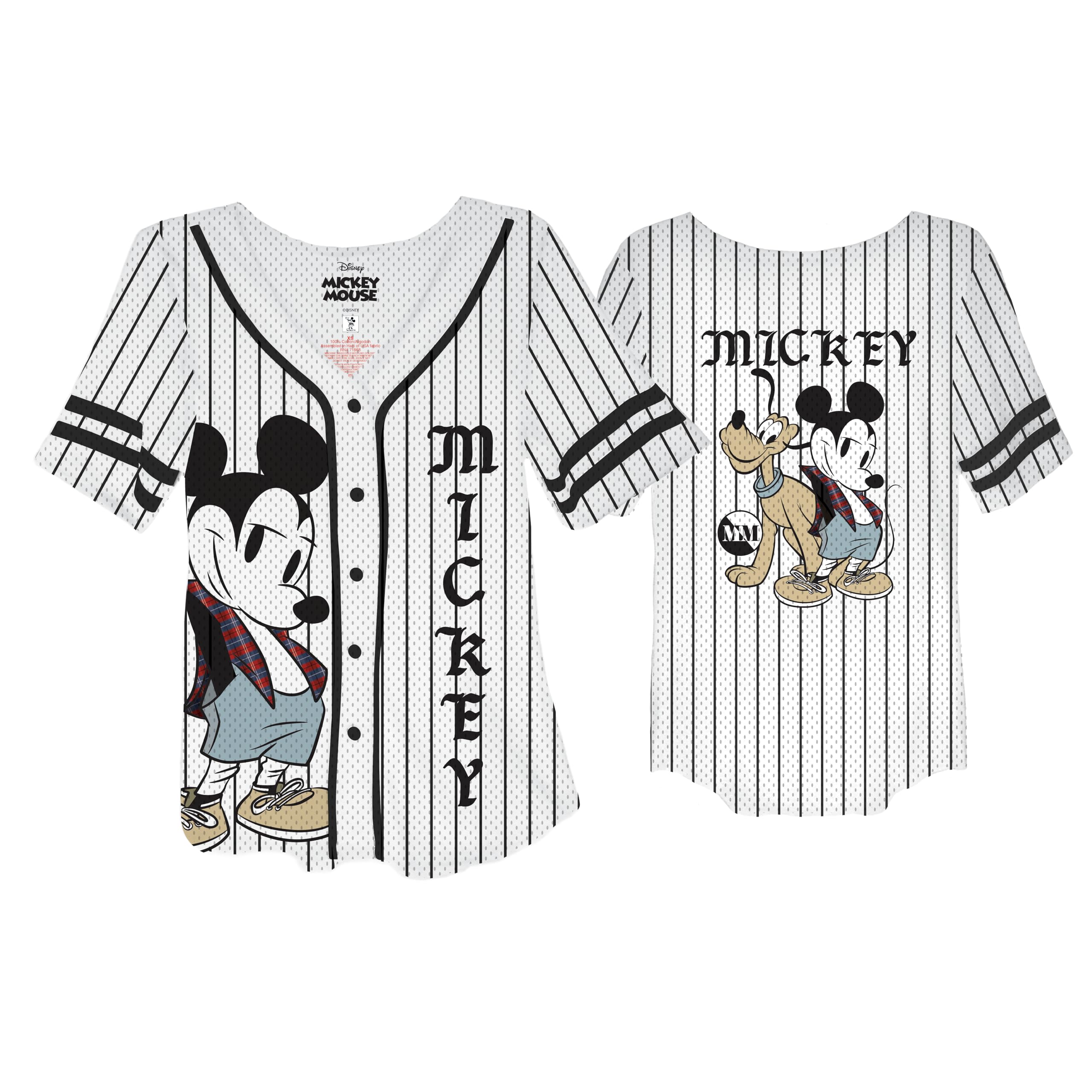 Womens Ladies Mickey Mouse & Pluto Button Down Baseball Jersey Fashion Shirt
