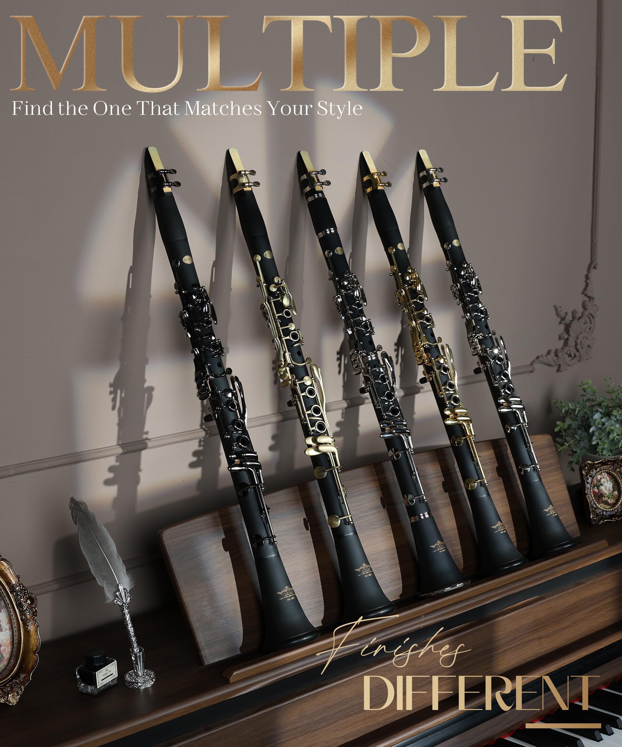 AKLOT B Flat Concert Clarinet: Precision Tone Hole Design for Stable Intonation, Durable Nickel-Plated Keys, Including Stylish Case, Barrel, Full Clarinet Cleaning Kit (Ember-MN)