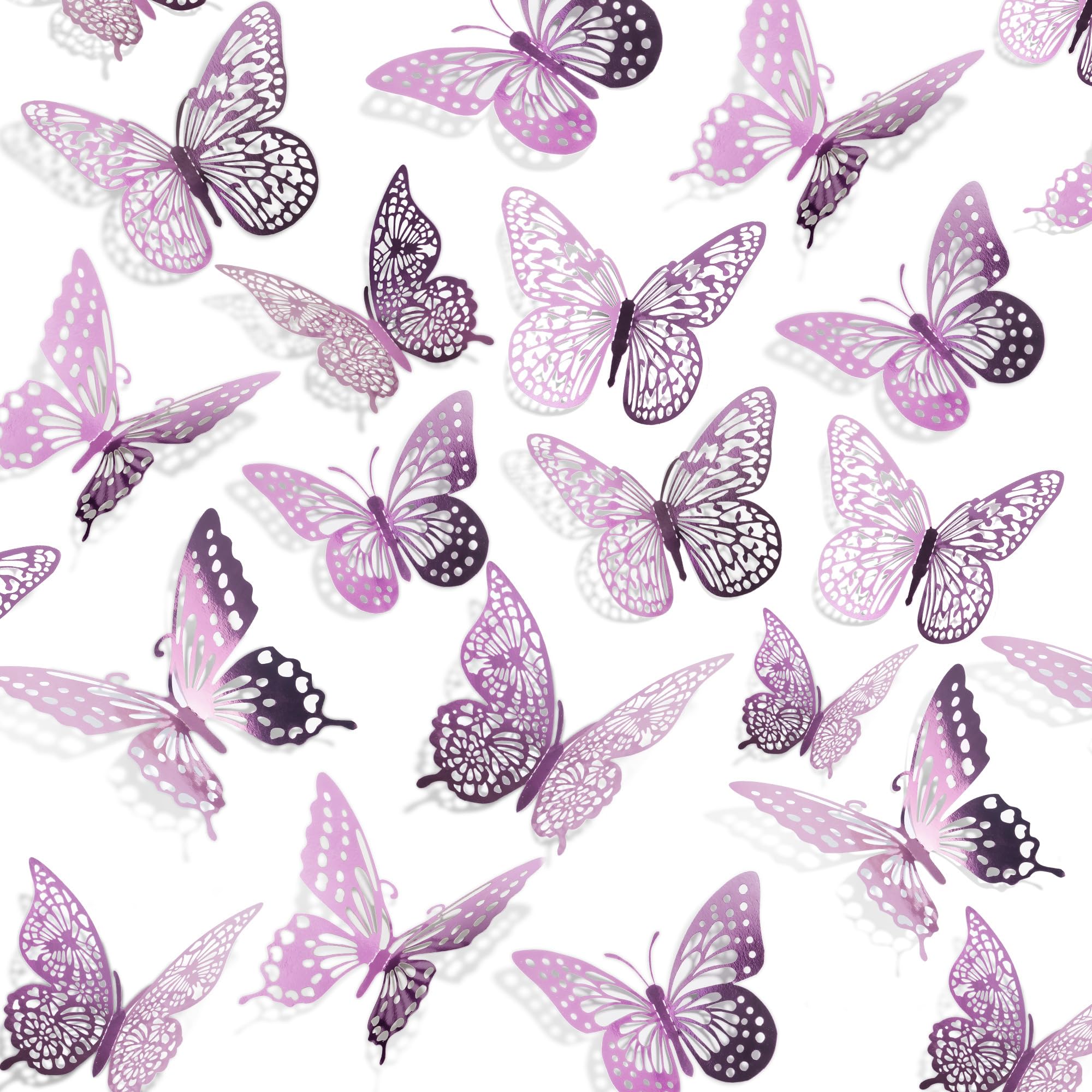 SAOROPEB 3D Butterfly Wall Decor - 48 Pcs, 4 Styles, 3 Sizes, Removable Stickers for Birthday & Party Decorations (Lavender)